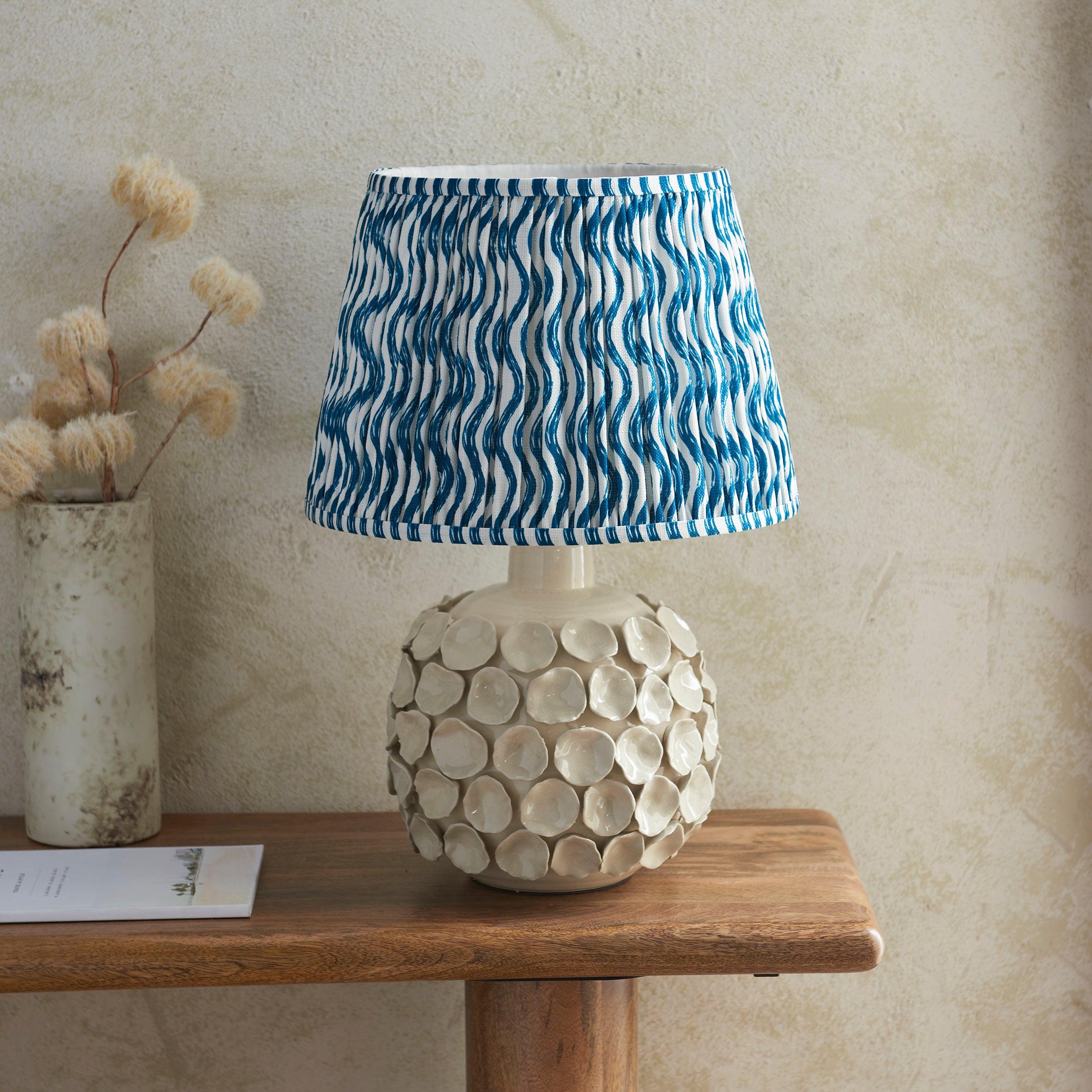 Borello Ivory Ceramic Table Lamp & Ripple 35cm Marlin Blue Shade