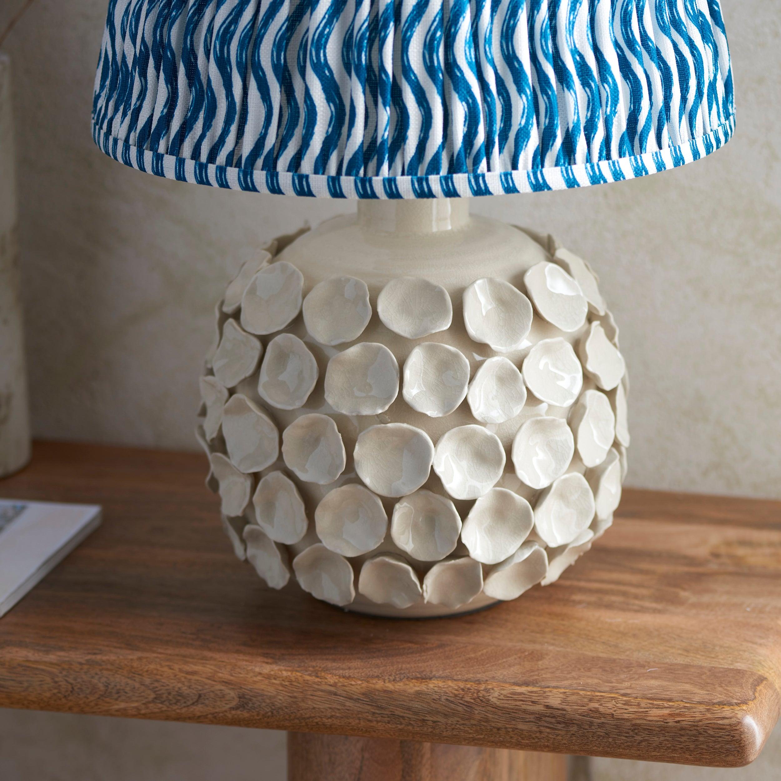 Borello Ivory Ceramic Table Lamp & Ripple 35cm Marlin Blue Shade