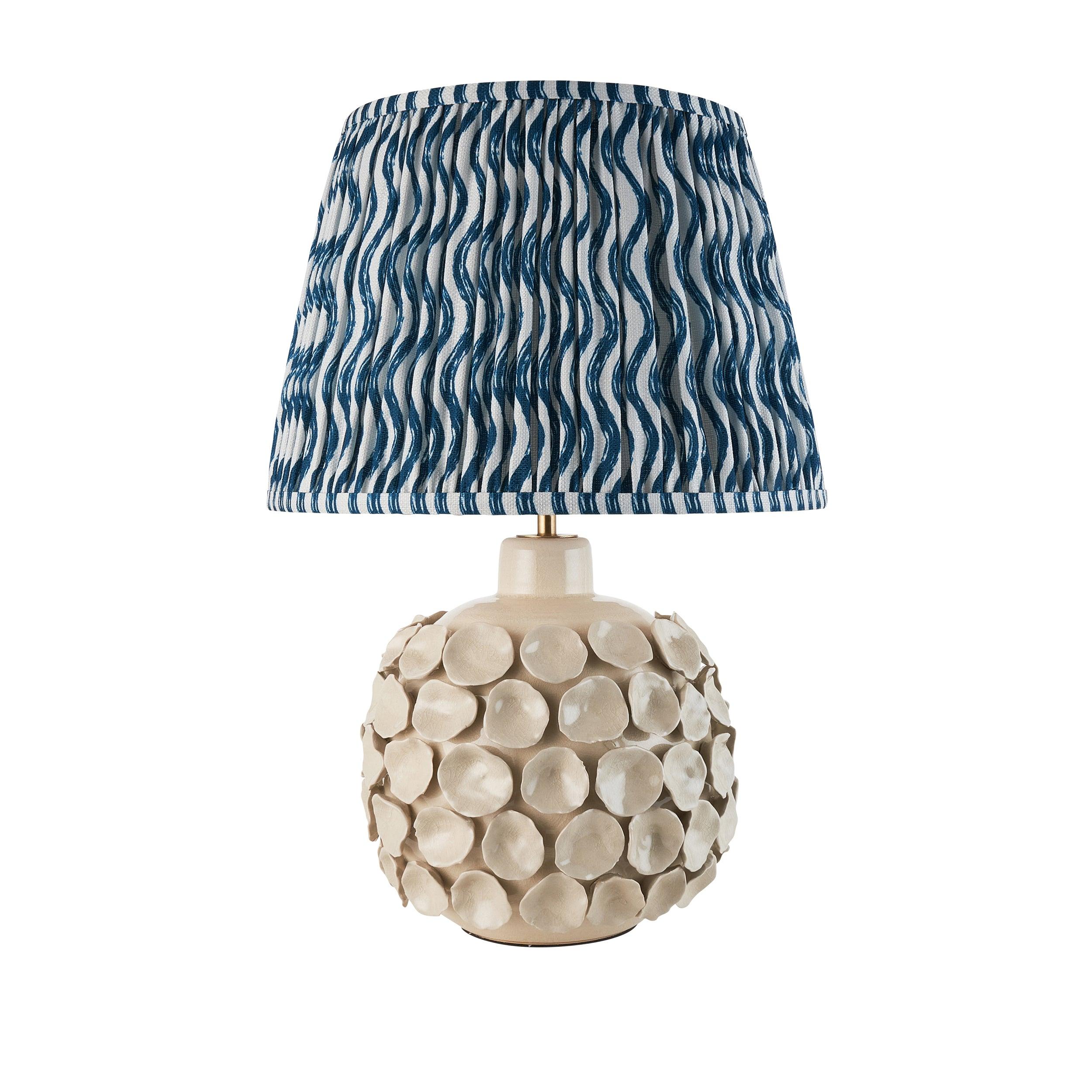 Borello Ivory Ceramic Table Lamp & Ripple 35cm Marlin Blue Shade