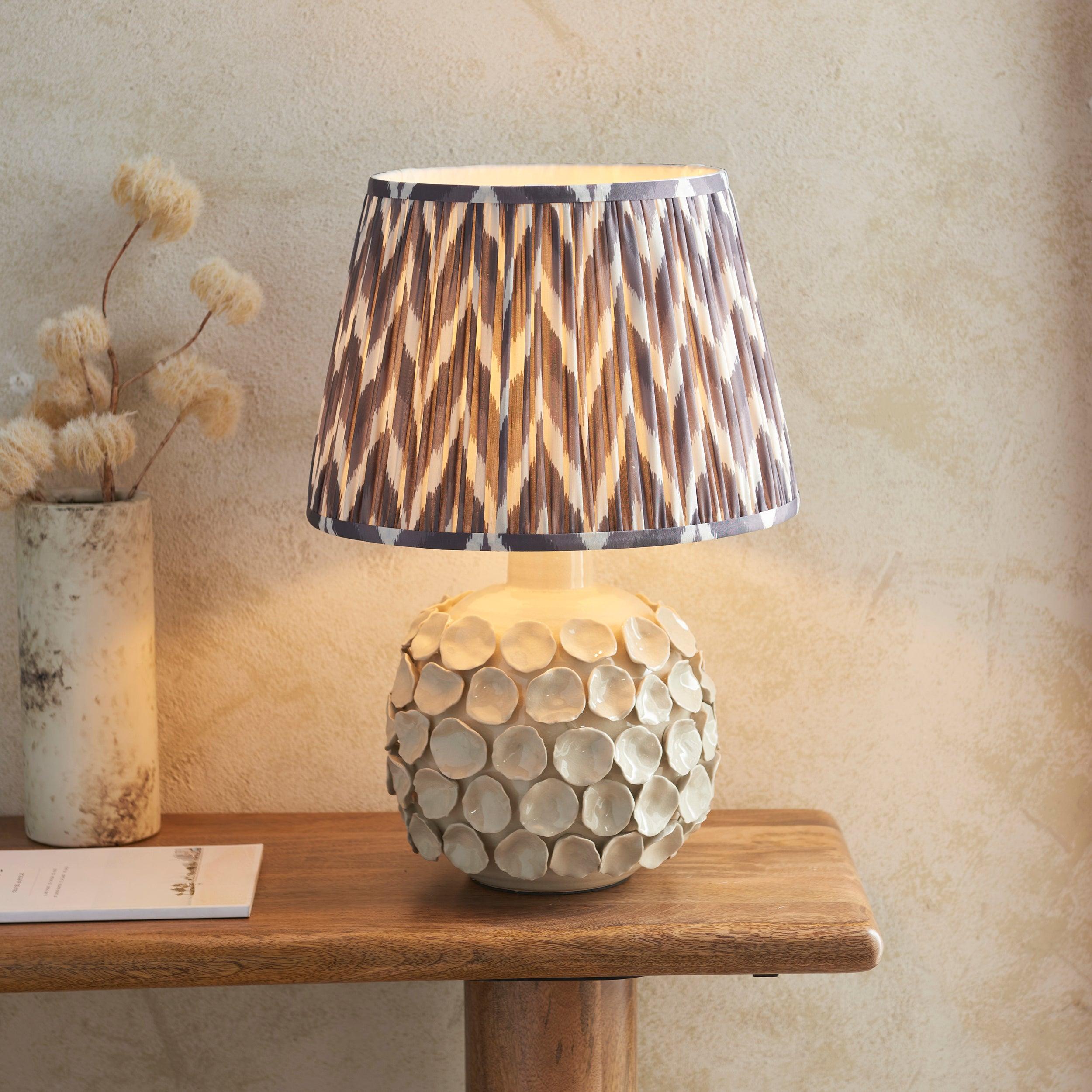Borello Ivory Ceramic Table Lamp & Zigzag 35cm Pearl Grey Shade