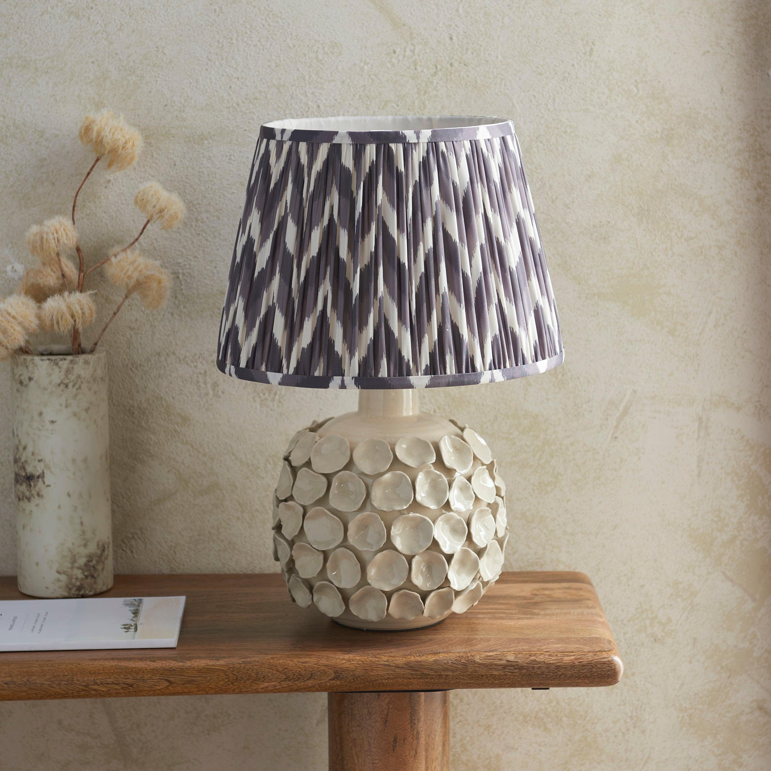 Borello Ivory Ceramic Table Lamp & Zigzag 35cm Pearl Grey Shade