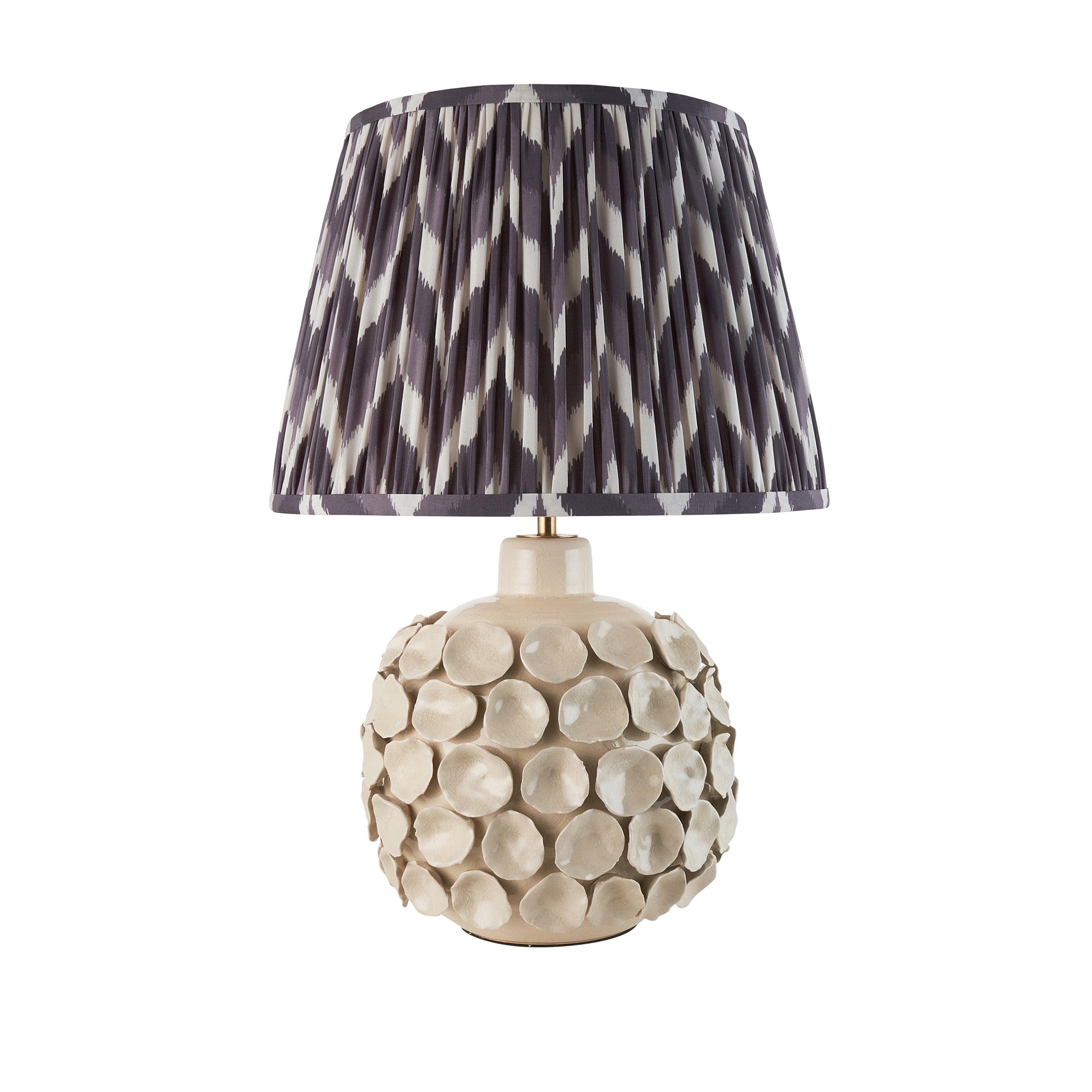 Borello Ivory Ceramic Table Lamp & Zigzag 35cm Pearl Grey Shade