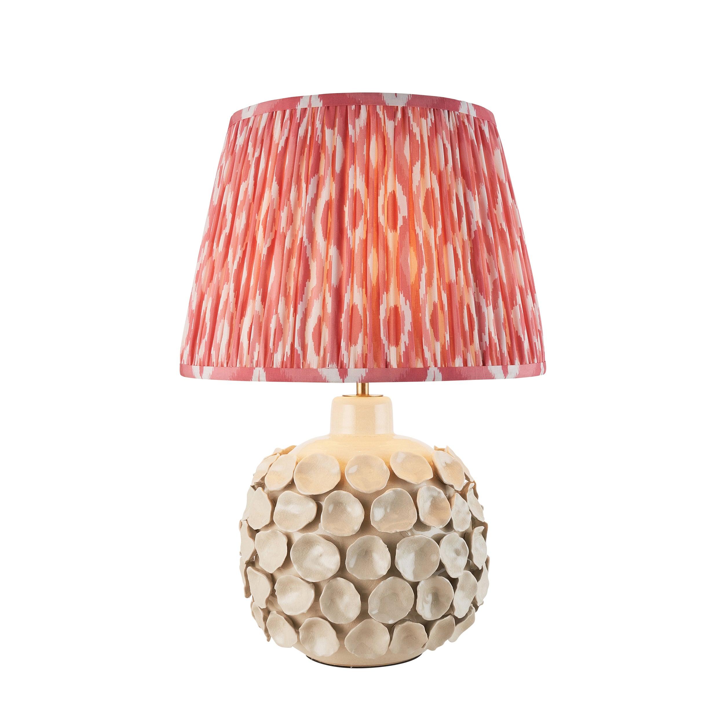 Borello Ivory Ceramic Table Lamp & Ikat 35cm Coral Pink Shade