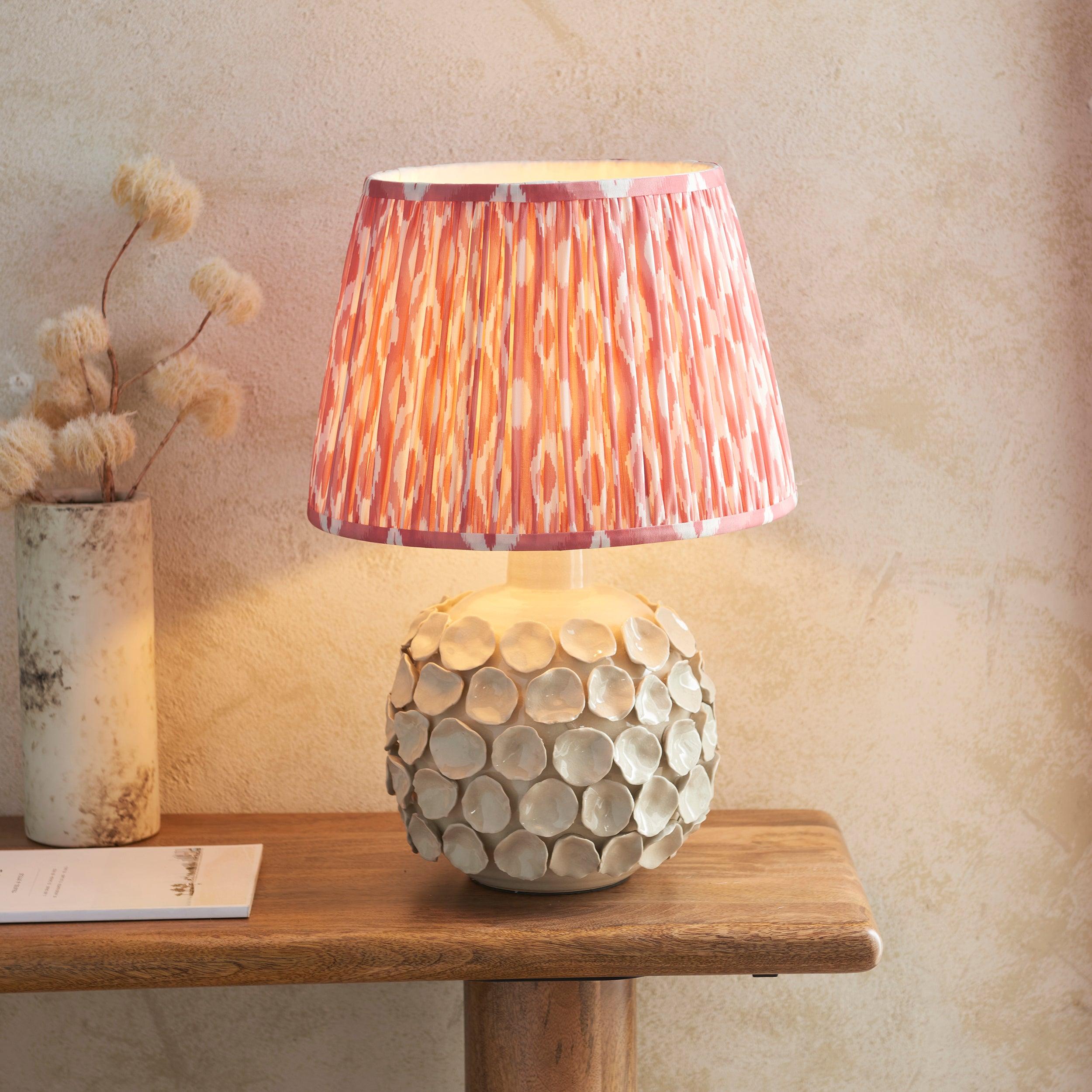 Borello Ivory Ceramic Table Lamp & Ikat 35cm Coral Pink Shade