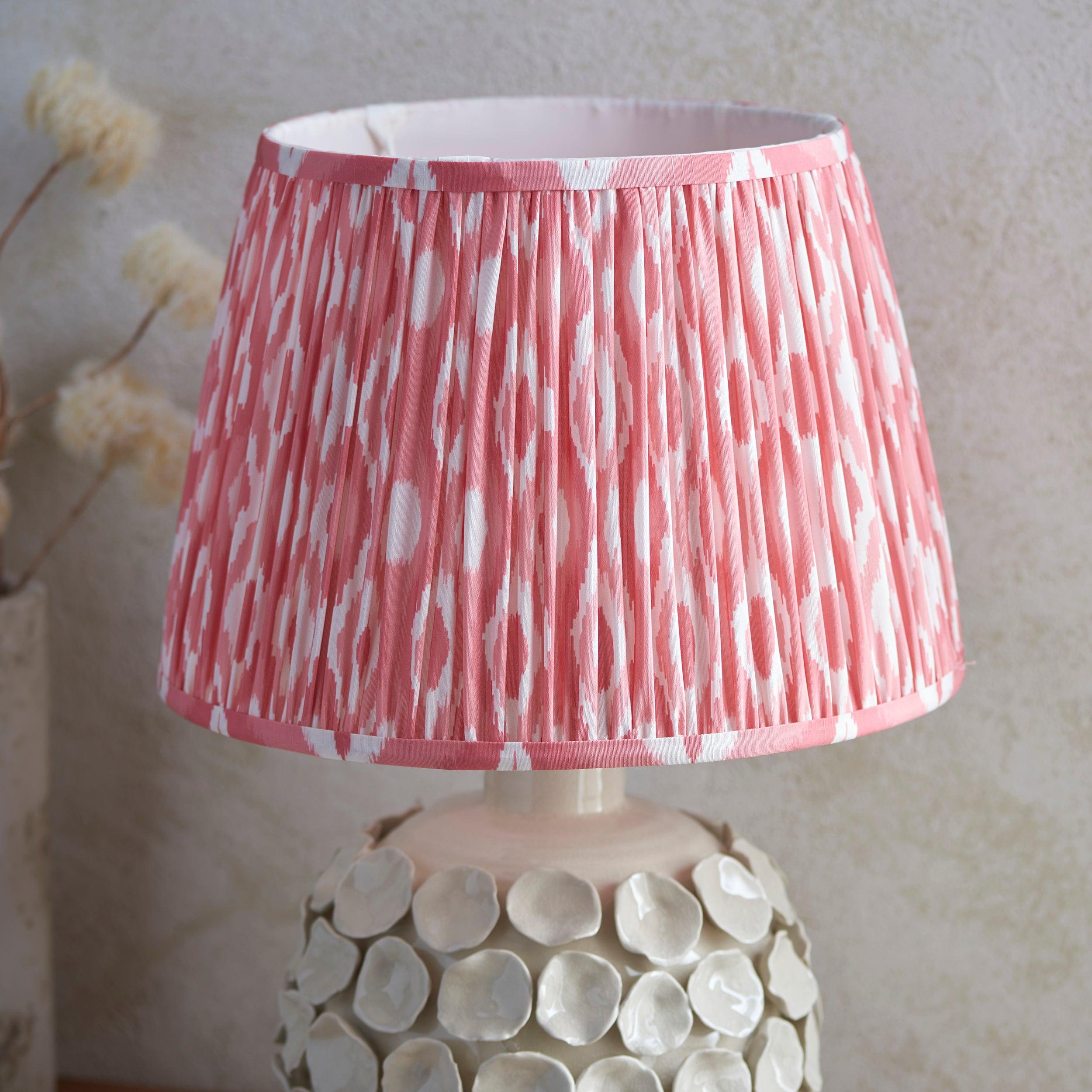 Borello Ivory Ceramic Table Lamp & Ikat 35cm Coral Pink Shade