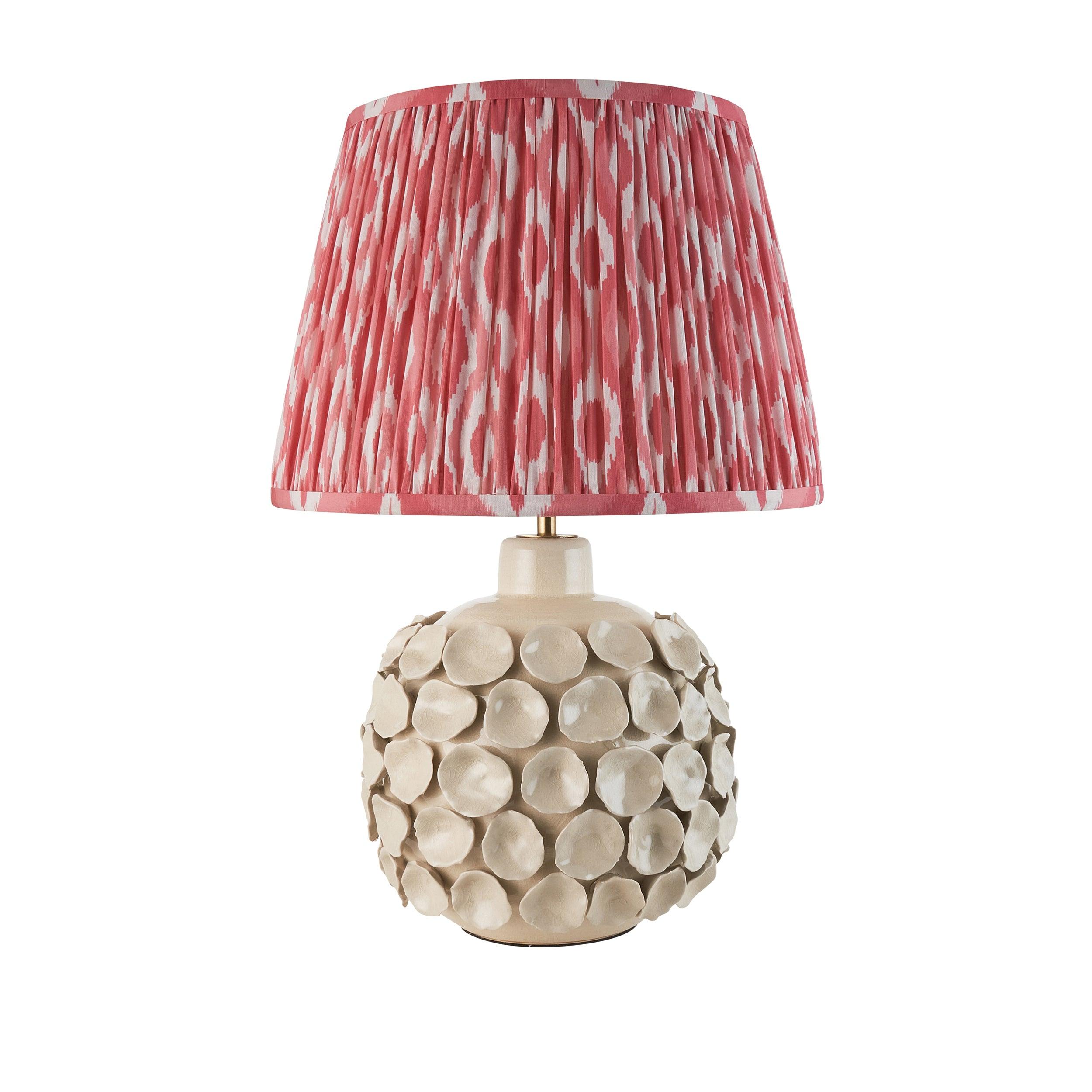 Borello Ivory Ceramic Table Lamp & Ikat 35cm Coral Pink Shade
