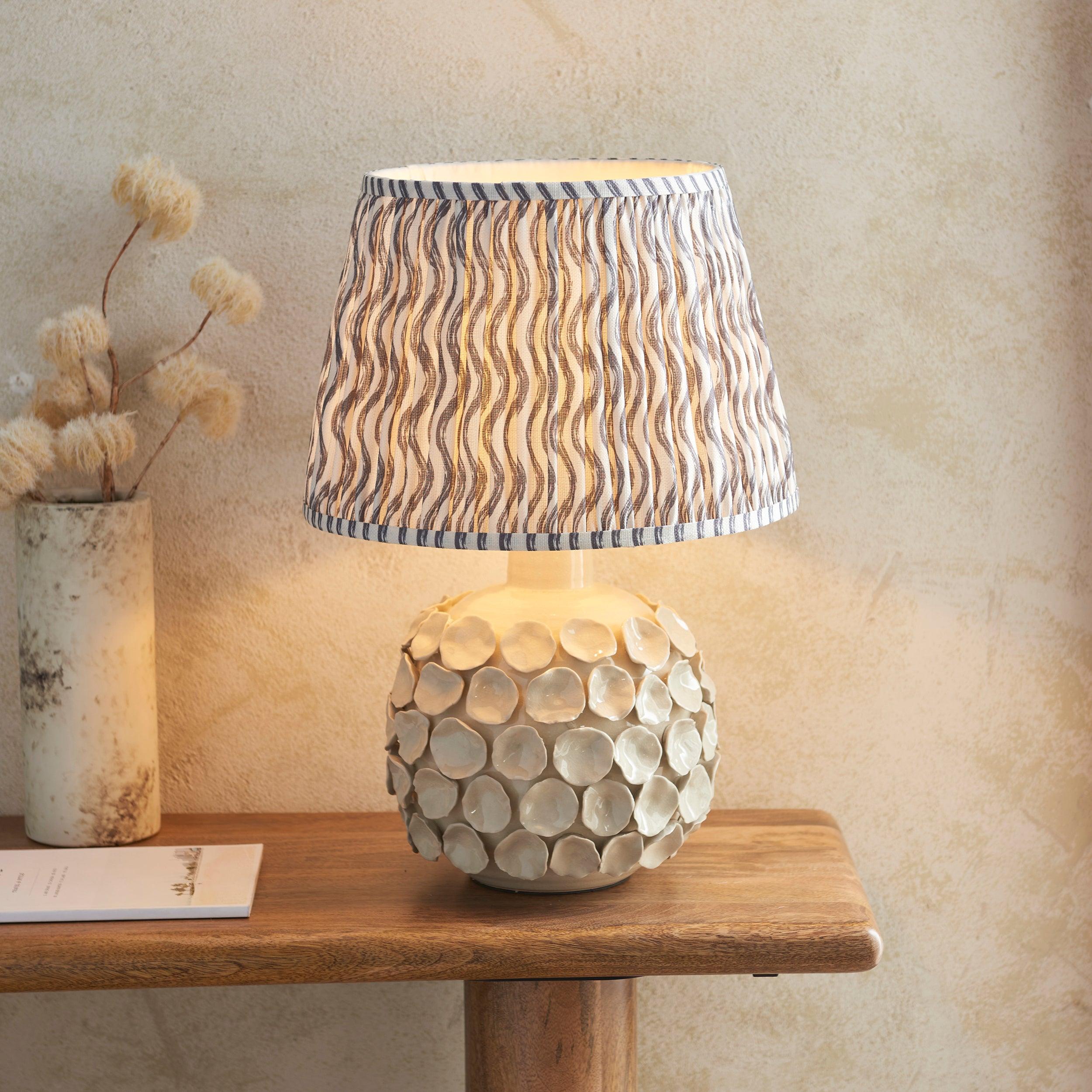 Borello Ivory Ceramic Table Lamp & Ripple 35cm Pearl Grey Shade