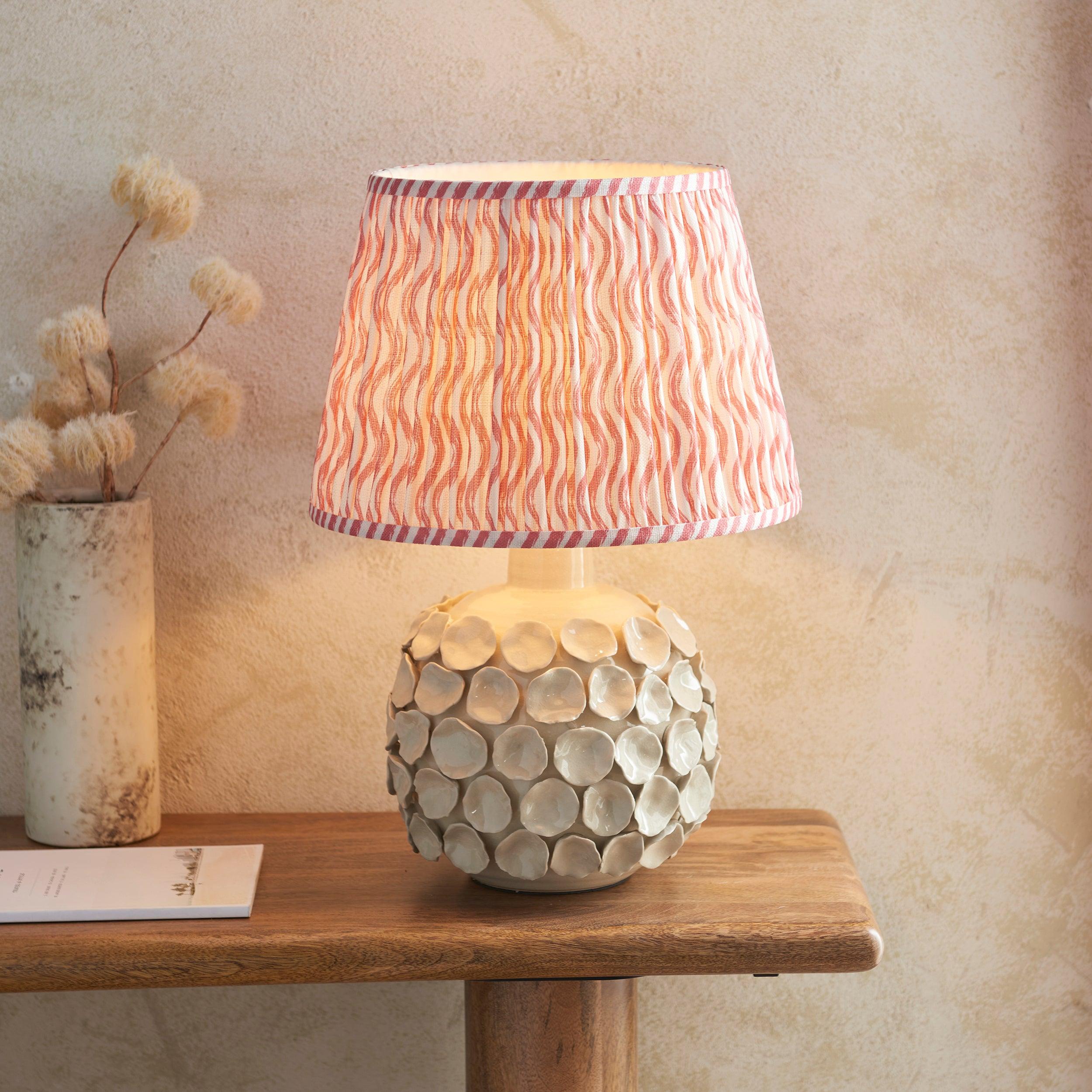 Borello Ivory Ceramic Table Lamp & Ripple 35cm Coral Pink Shade