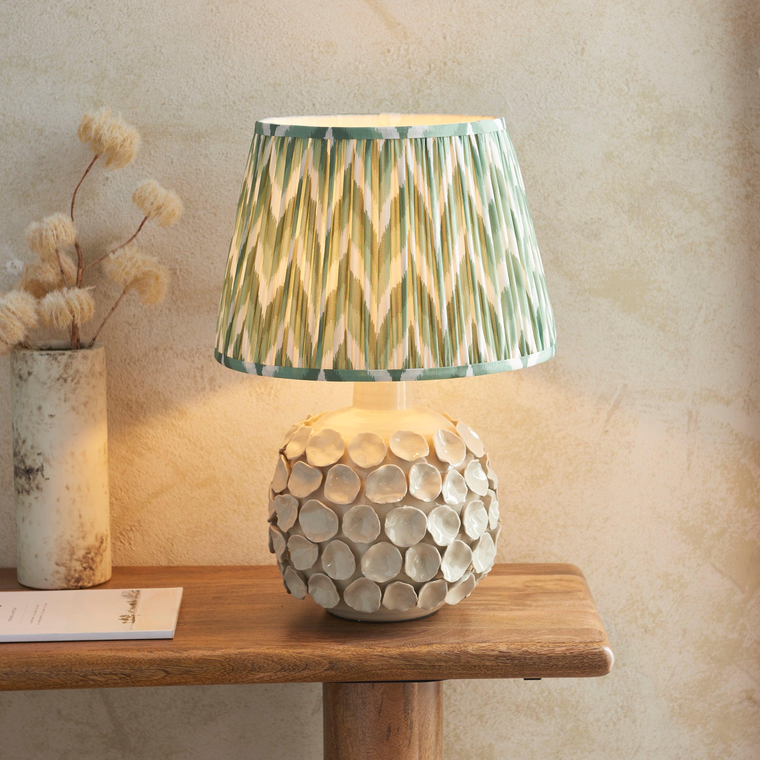 Borello Ivory Ceramic Table Lamp & Zigzag 35cm Cotswold Green Shade