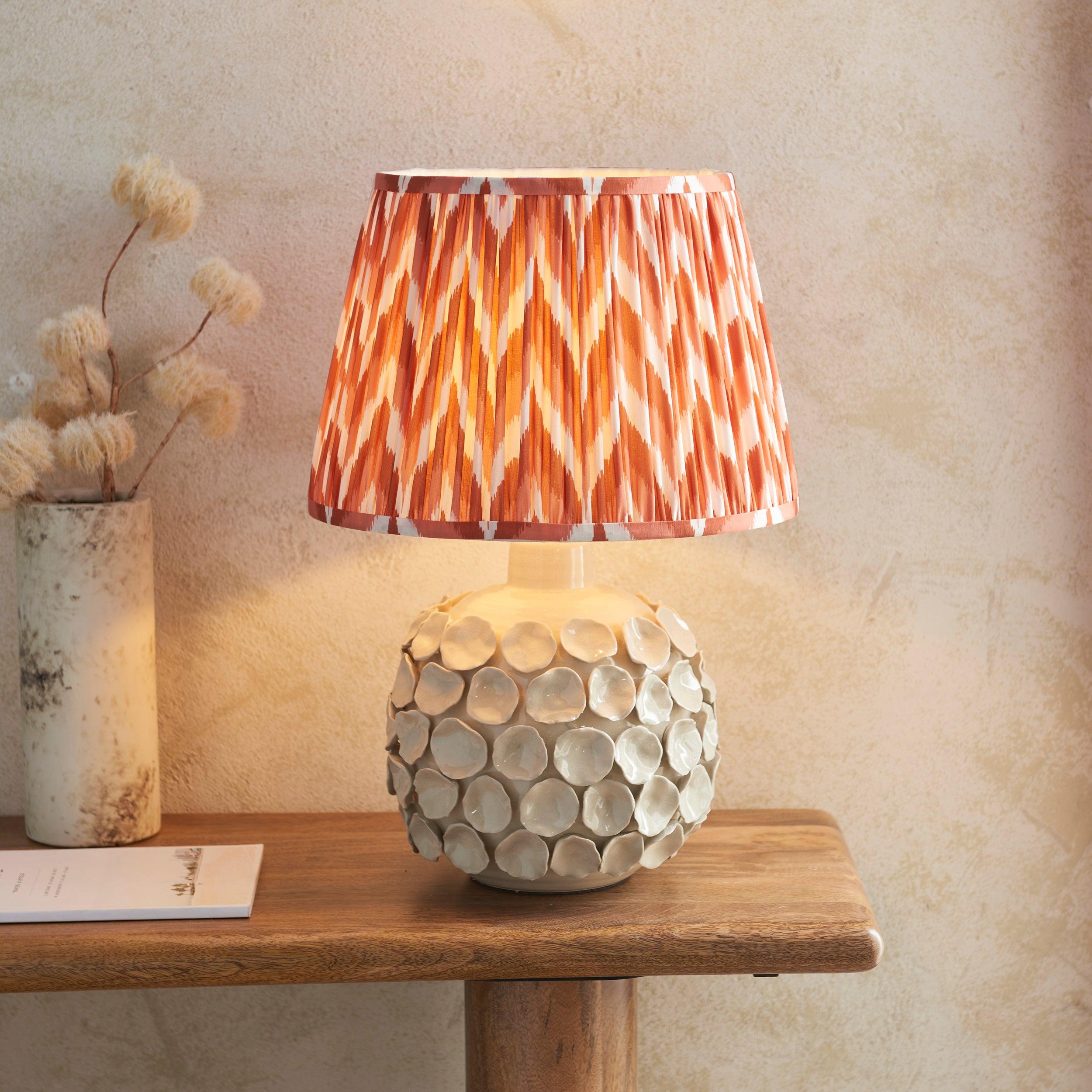 Borello Ivory Ceramic Table Lamp & Zigzag 35cm Apricot Orange Shade