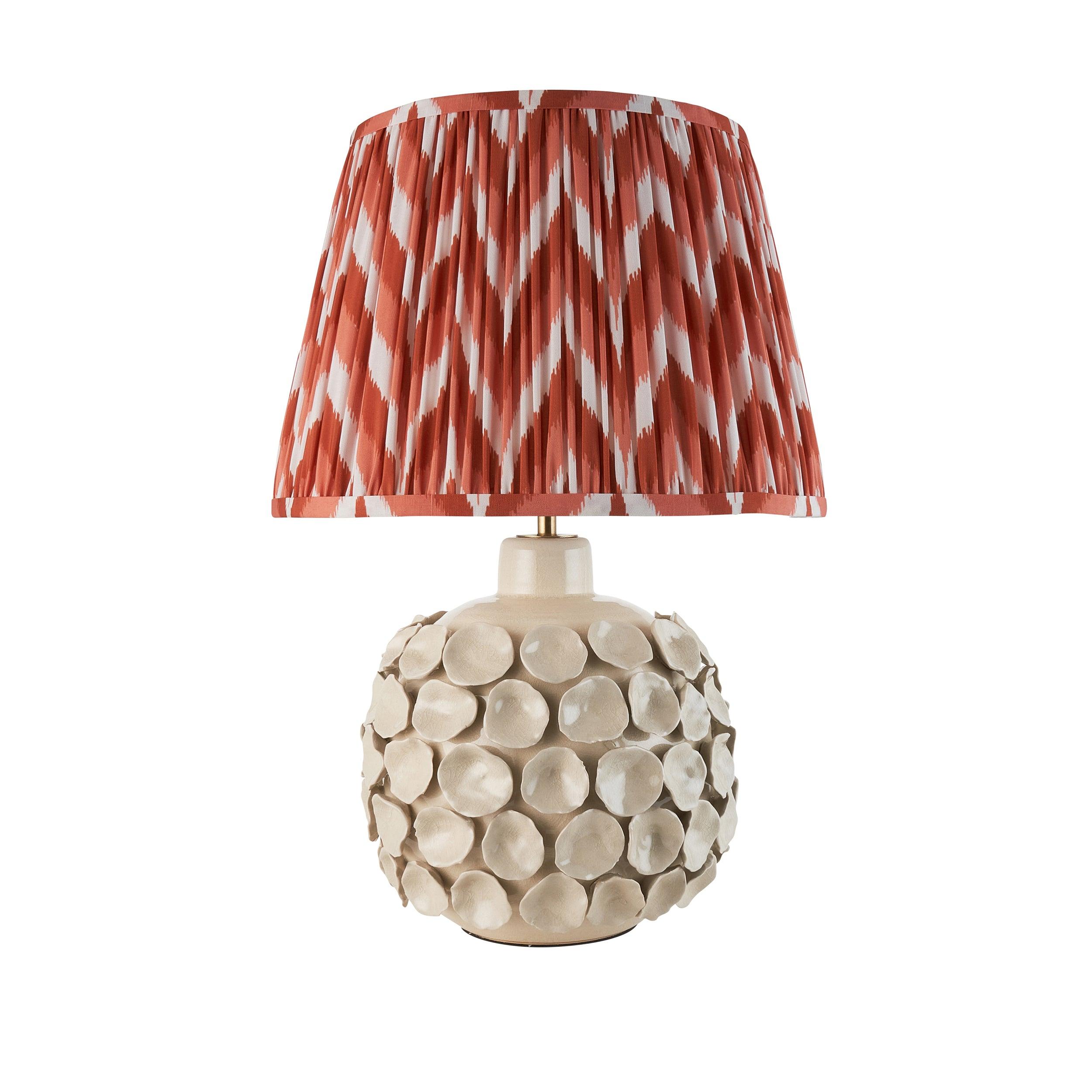 Borello Ivory Ceramic Table Lamp & Zigzag 35cm Apricot Orange Shade