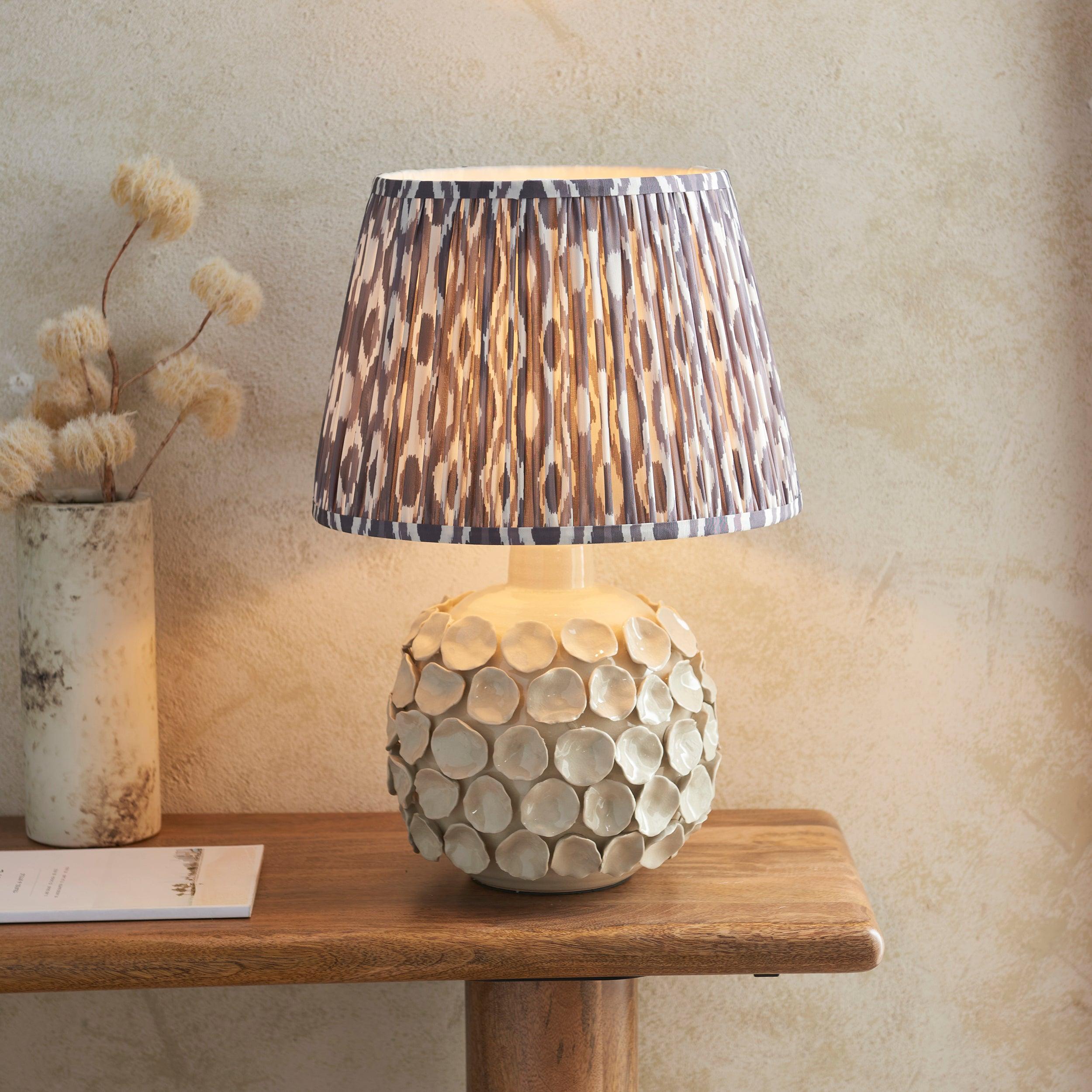Borello Ivory Ceramic Table Lamp & Ikat 35cm Pearl Grey Shade