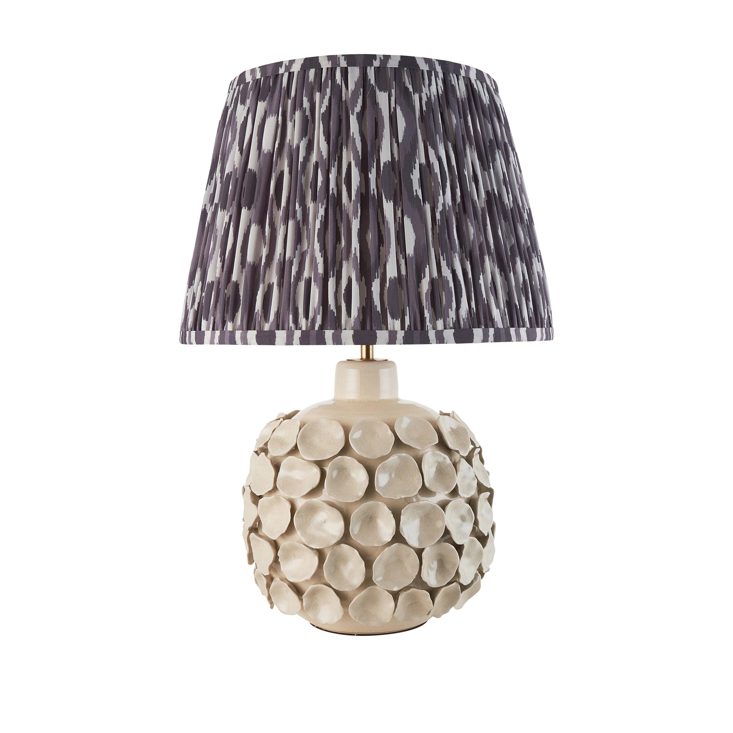 Borello Ivory Ceramic Table Lamp & Ikat 35cm Pearl Grey Shade