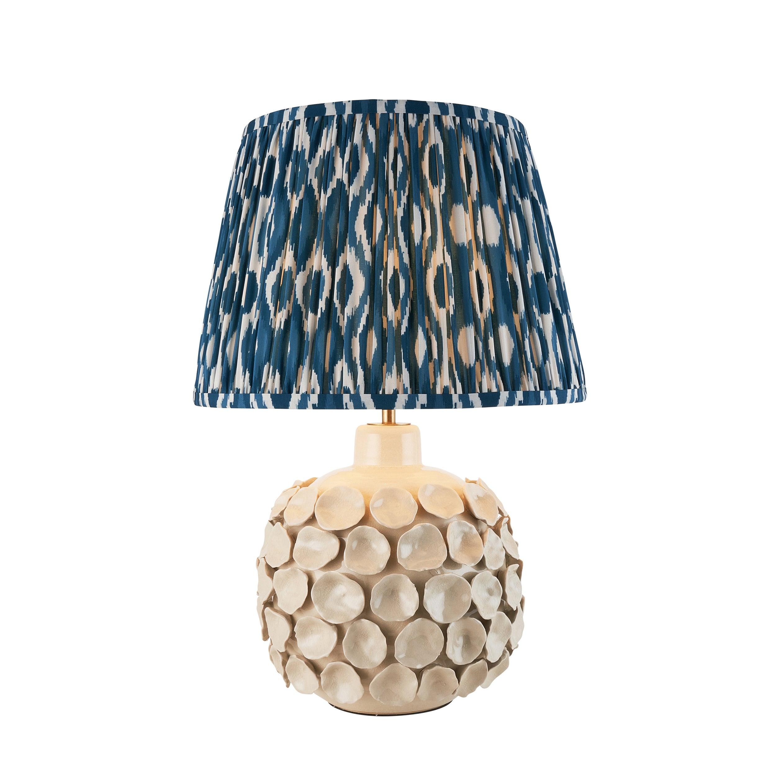 Borello Ivory Ceramic Table Lamp & Ikat 35cm Marlin Blue Shade