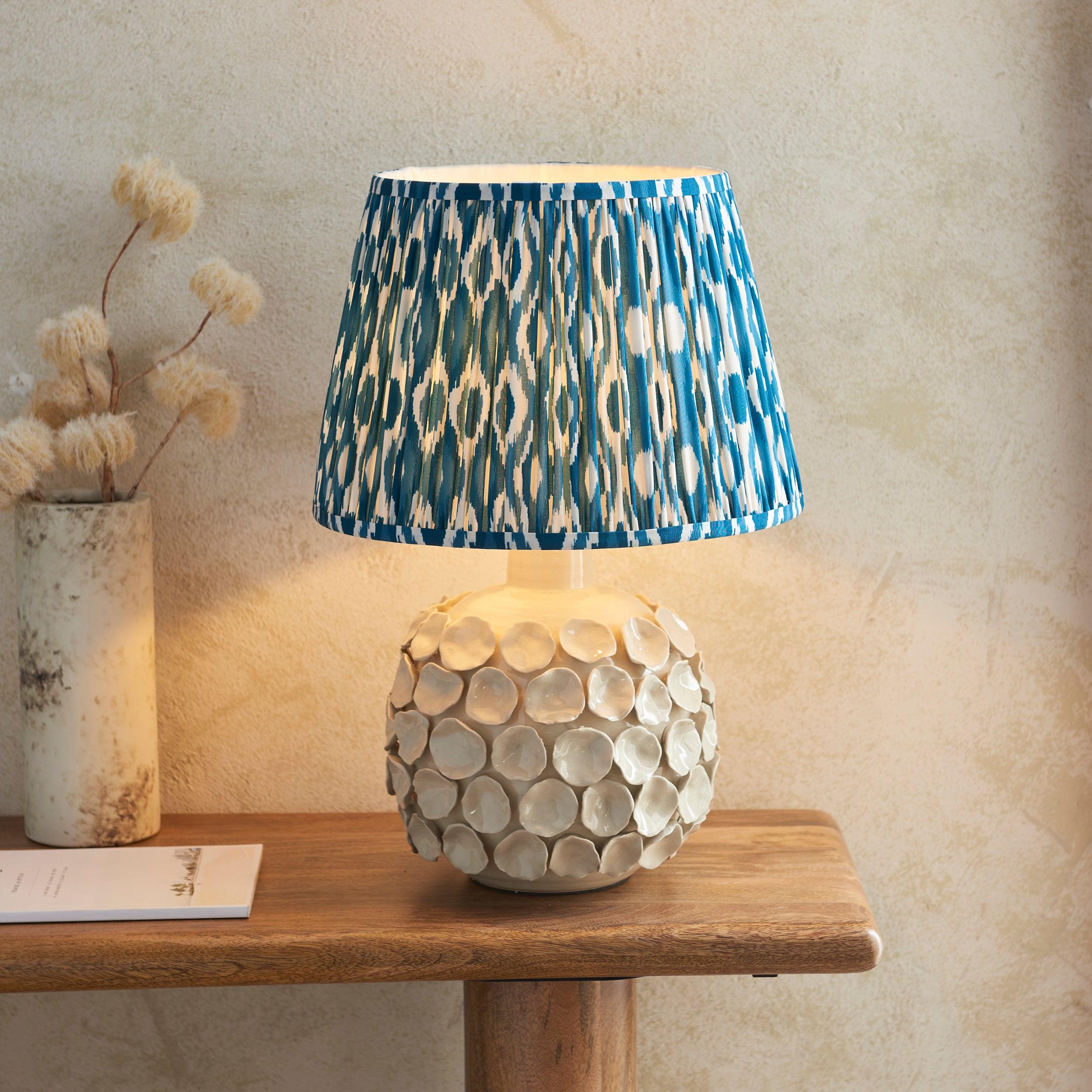 Borello Ivory Ceramic Table Lamp & Ikat 35cm Marlin Blue Shade