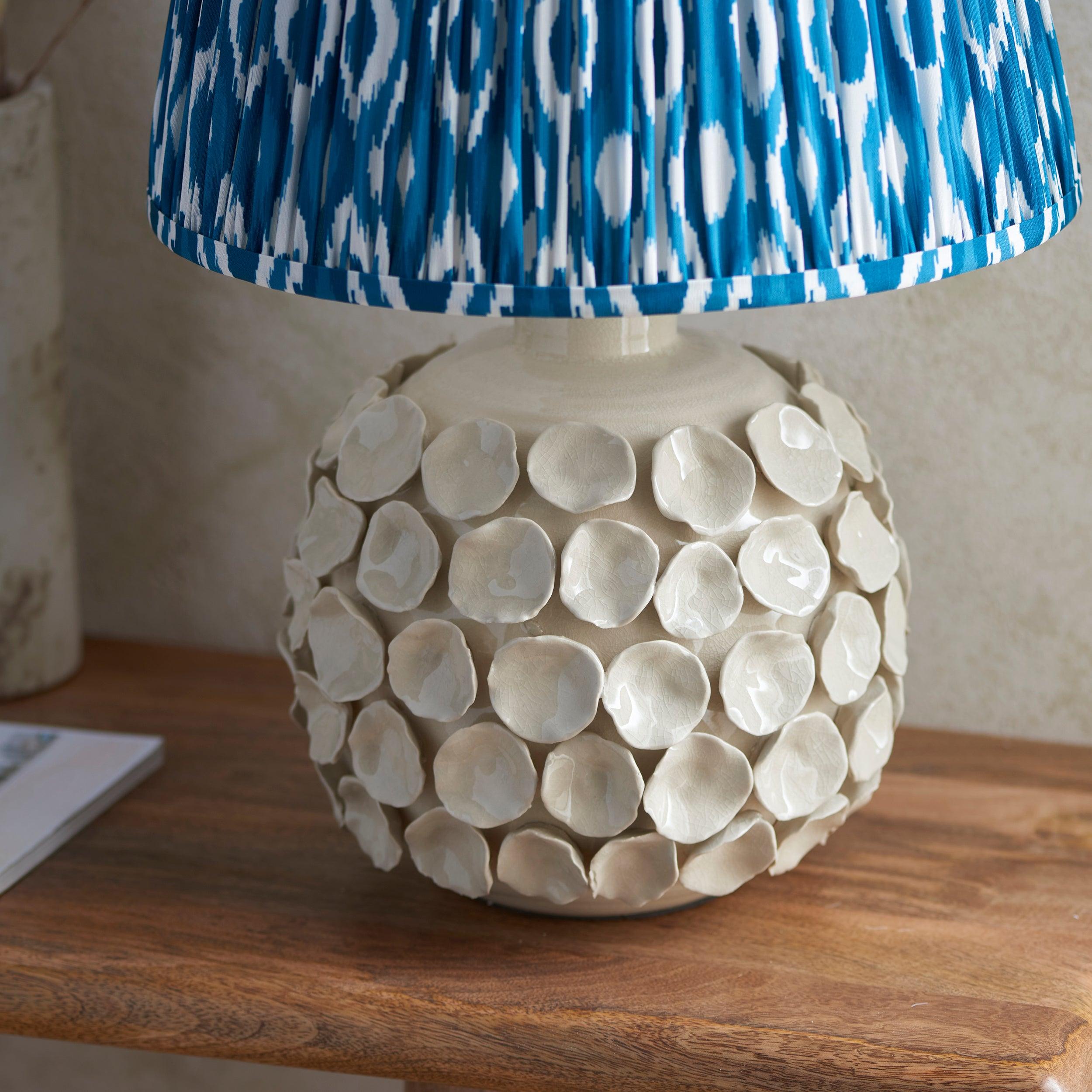 Borello Ivory Ceramic Table Lamp & Ikat 35cm Marlin Blue Shade
