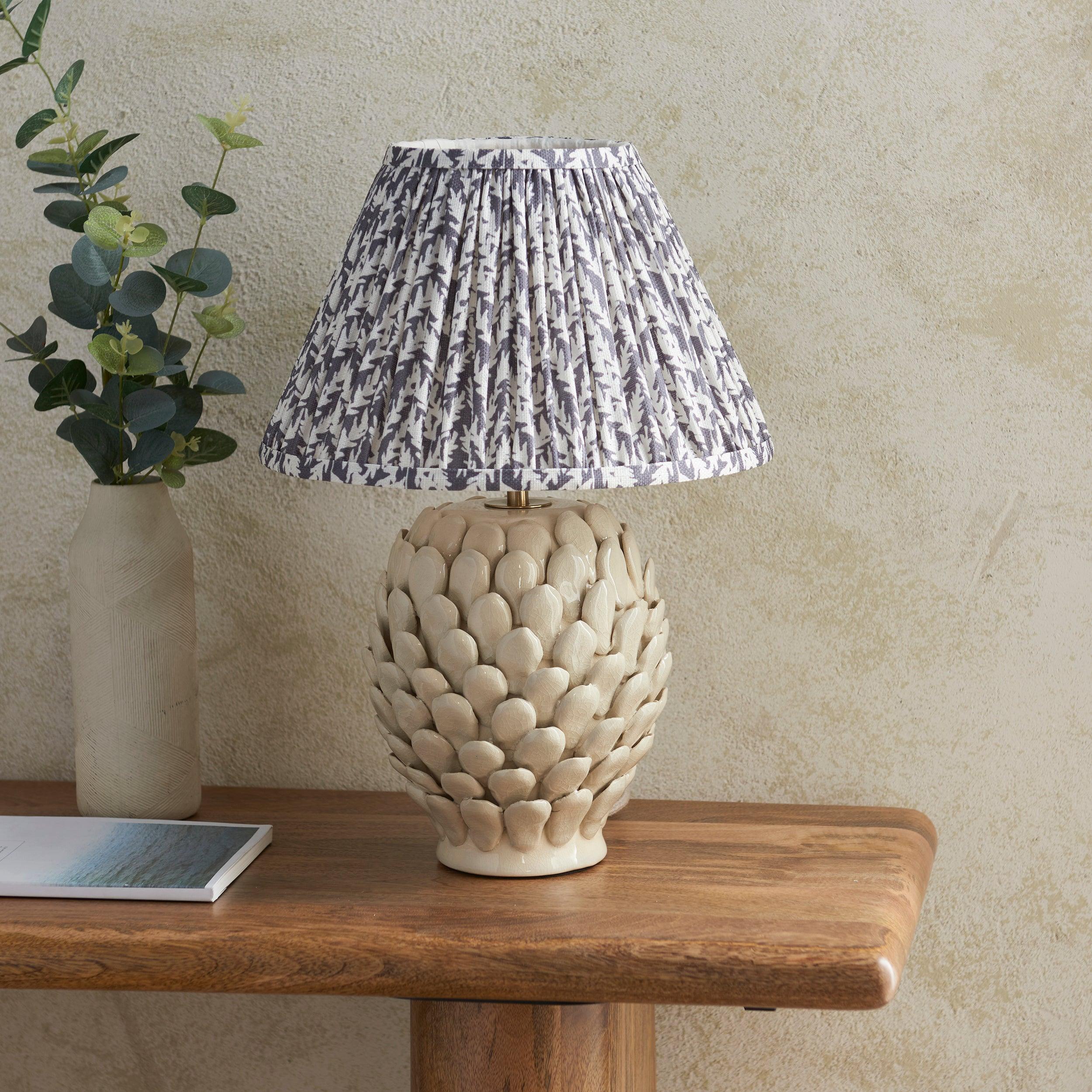 Layered Leaf Ceramic Table Lamp & Leaf 30cm Pearl Grey Shade