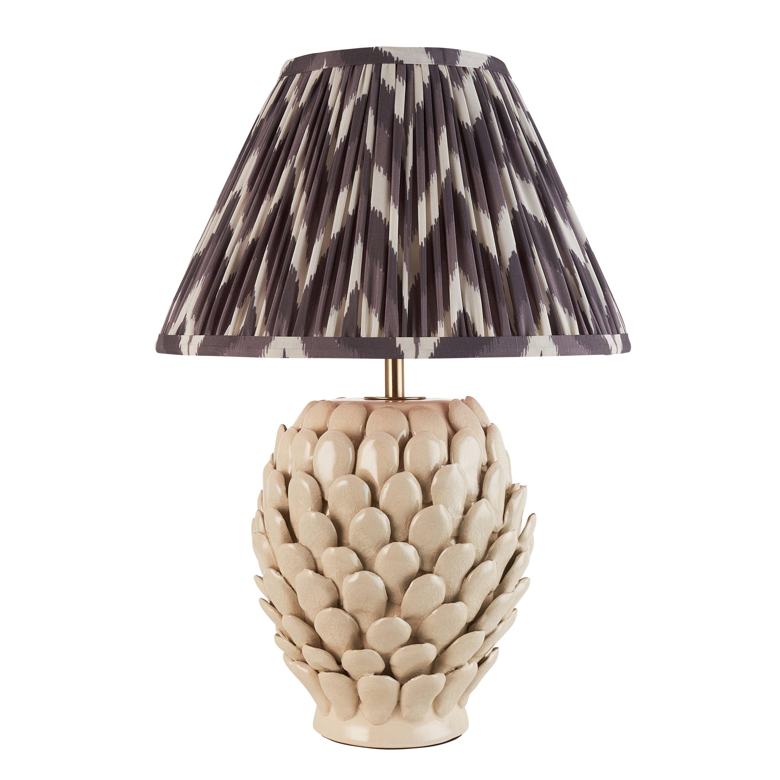 Layered Leaf Ceramic Table Lamp & Zigzag 30cm Pearl Grey Shade