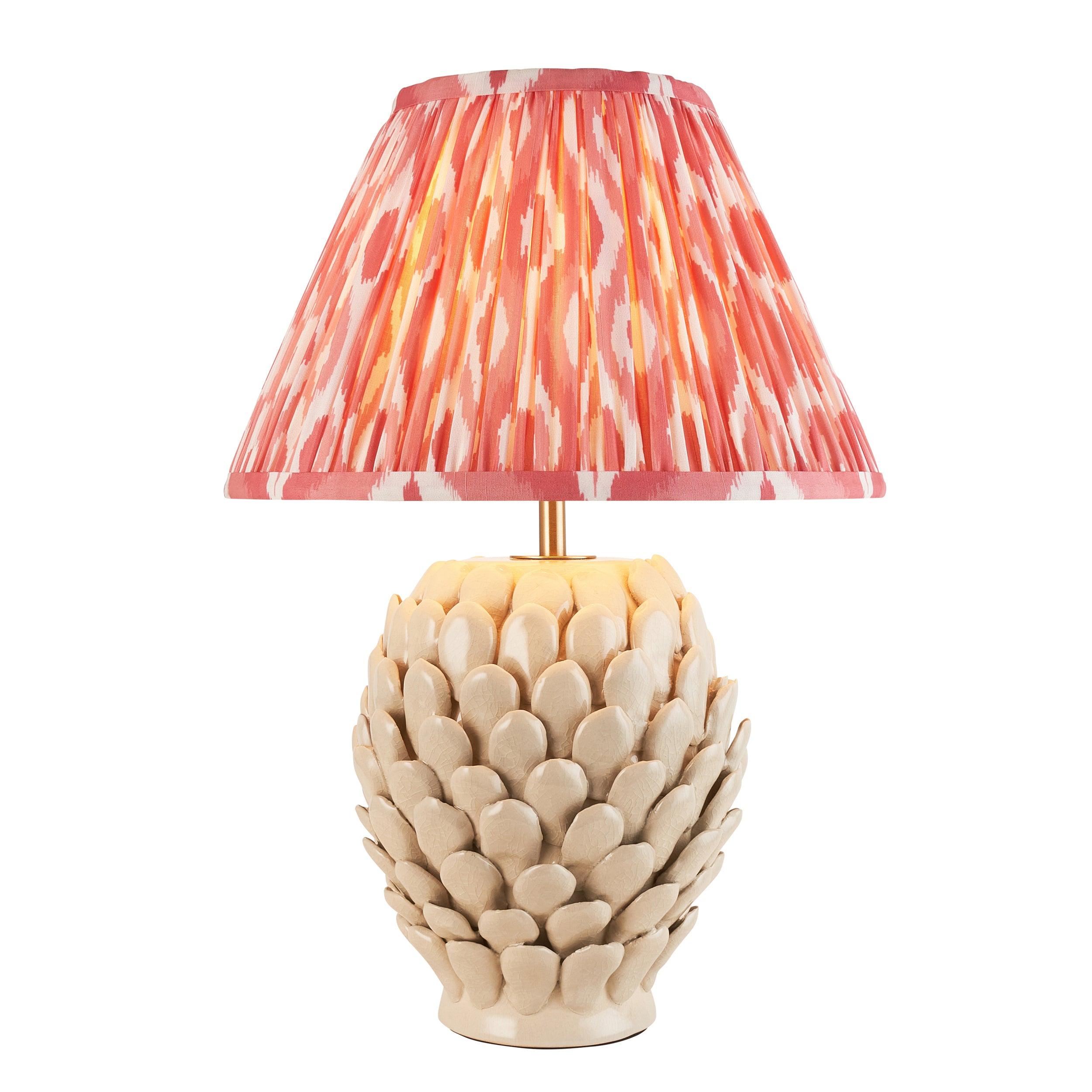 Layered Leaf Ceramic Table Lamp & Ikat 30cm Coral Pink Shade