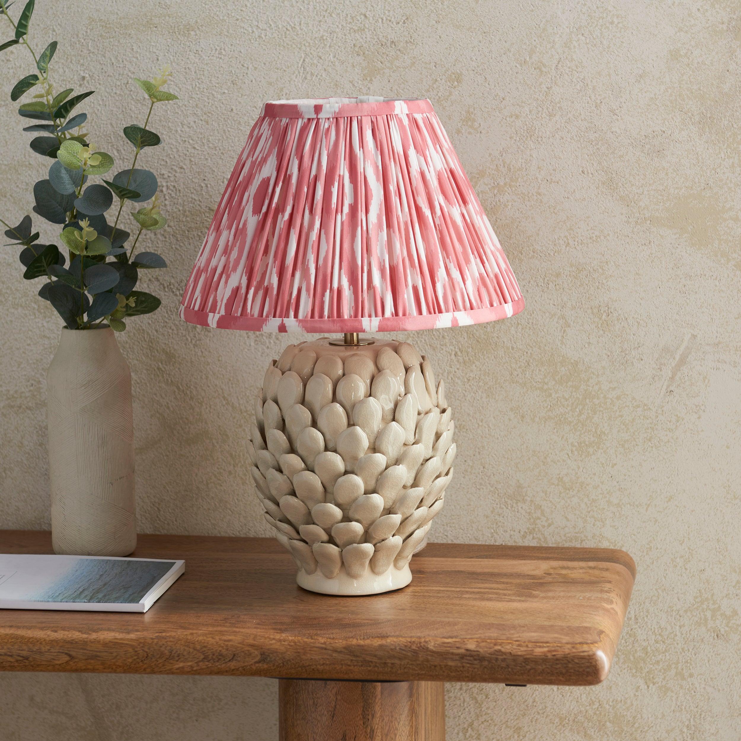 Layered Leaf Ceramic Table Lamp & Ikat 30cm Coral Pink Shade
