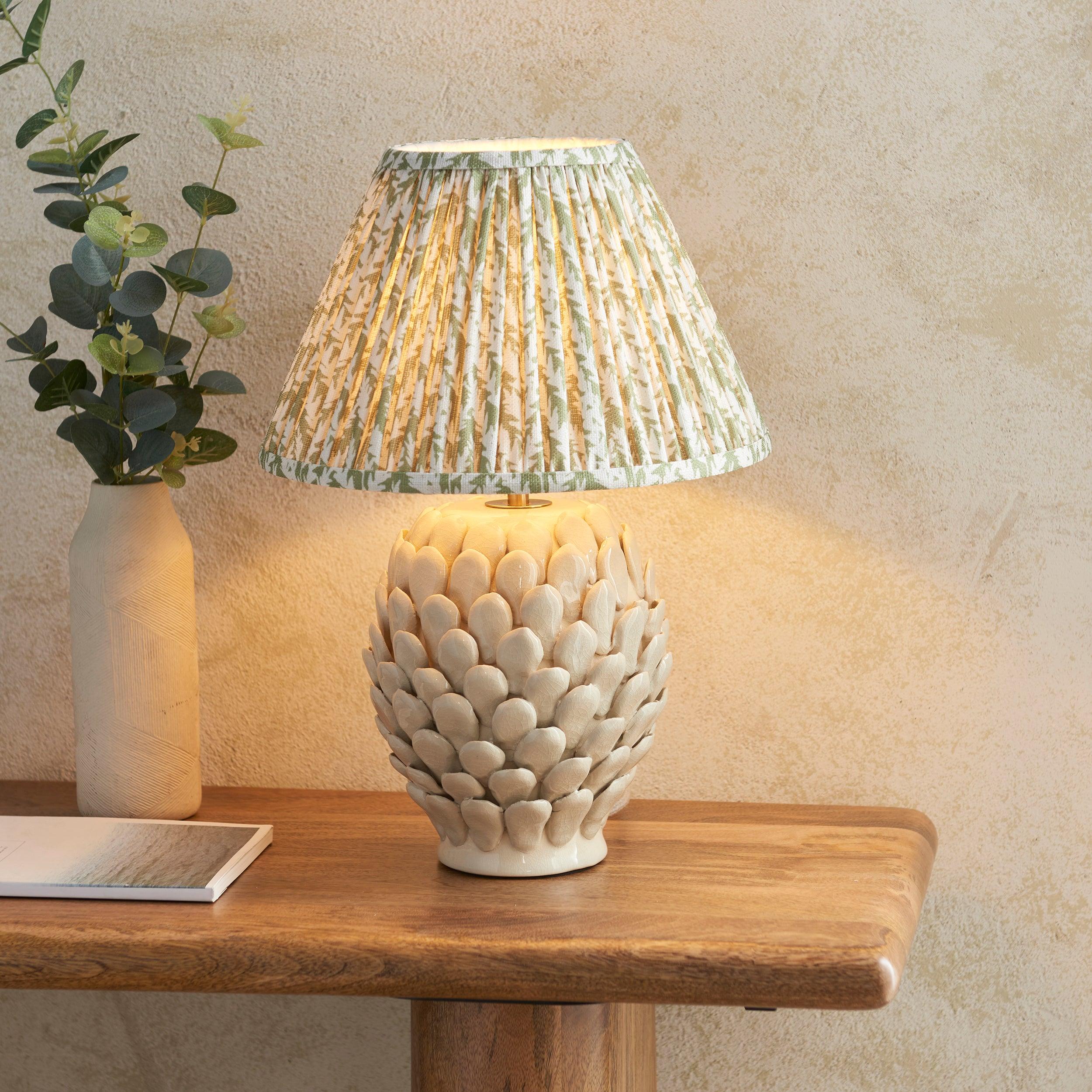 Layered Leaf Ceramic Table Lamp & Leaf 30cm Herb Garden Green Shade