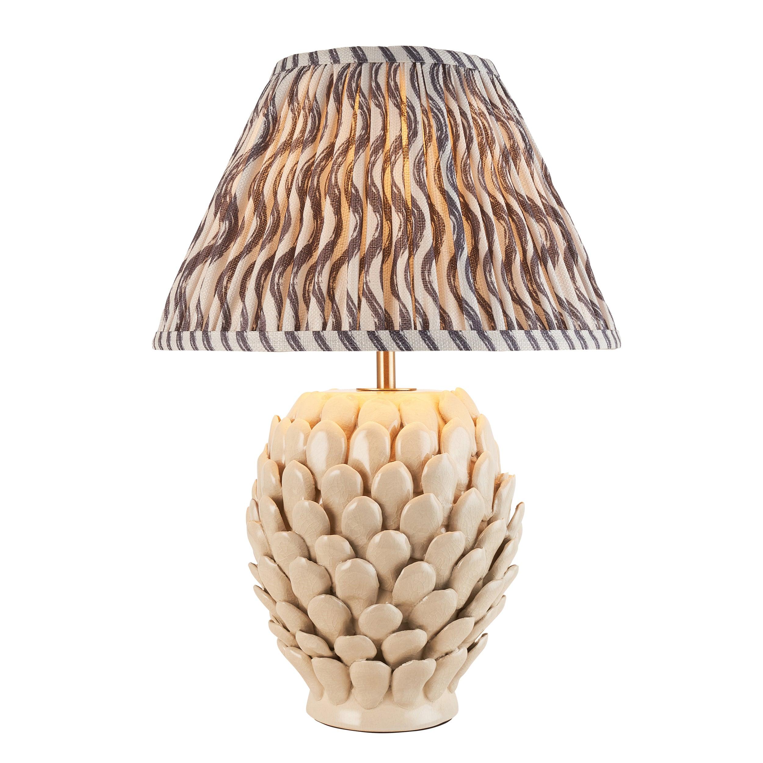 Layered Leaf Ceramic Table Lamp & Ripple 30cm Pearl Grey Shade