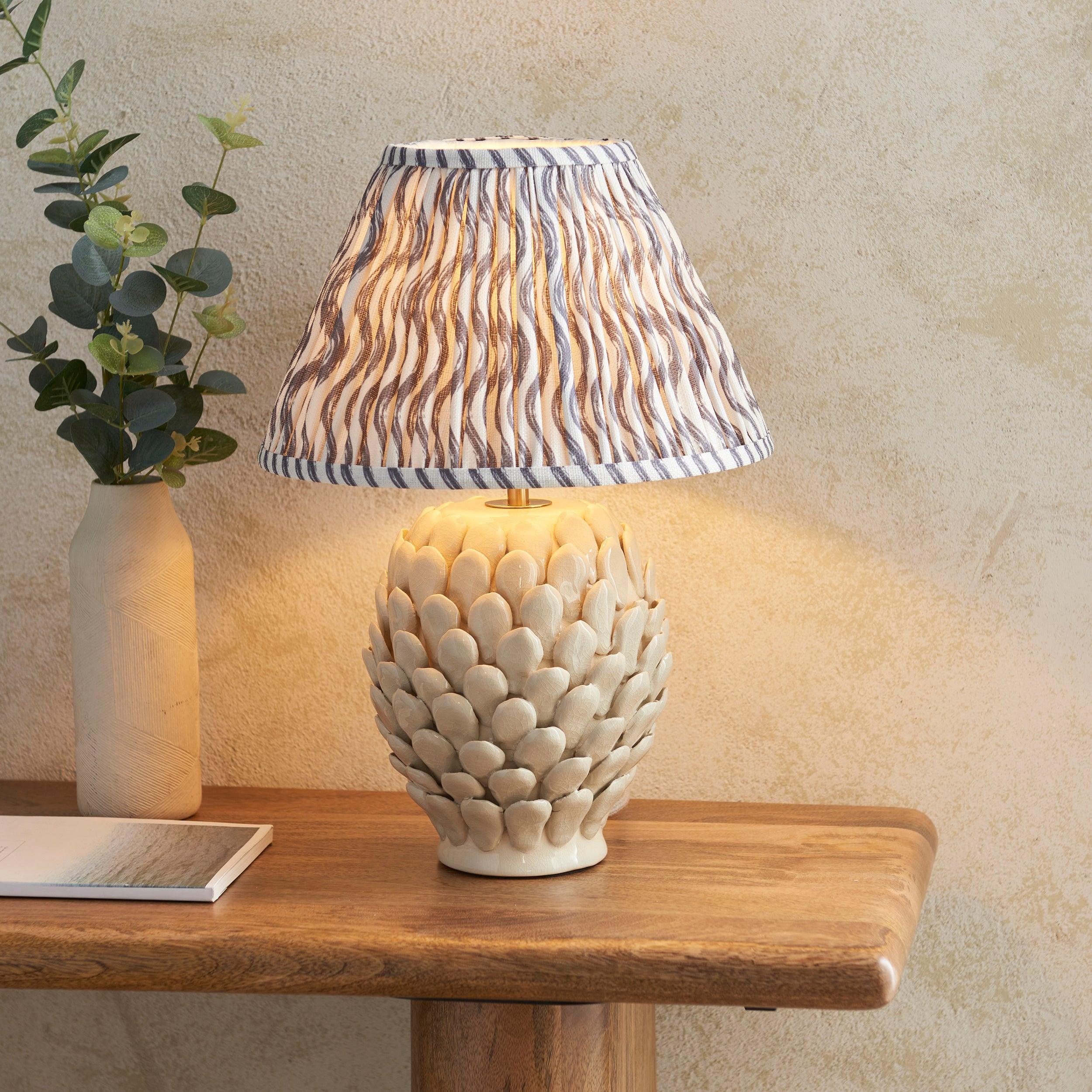 Layered Leaf Ceramic Table Lamp & Ripple 30cm Pearl Grey Shade
