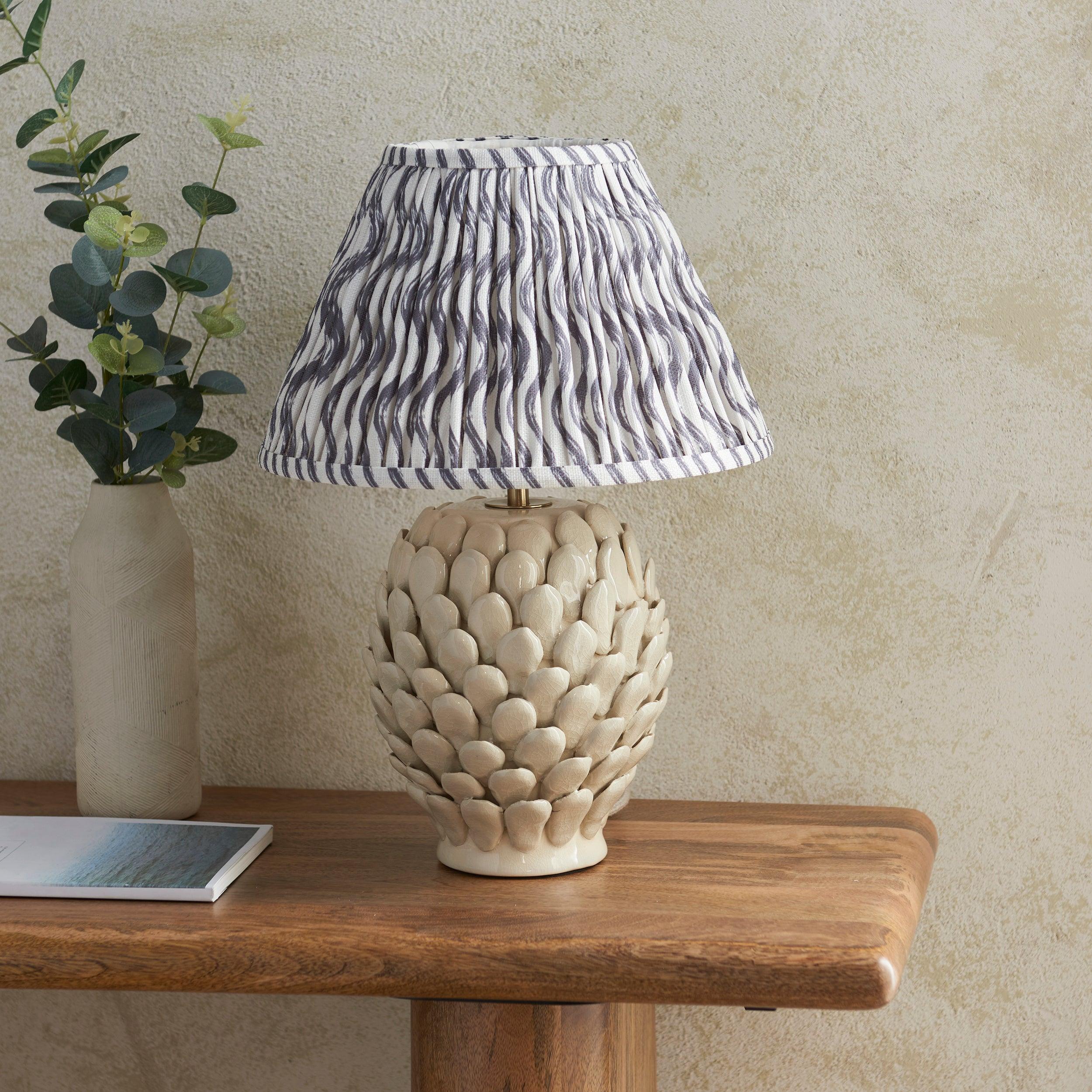 Layered Leaf Ceramic Table Lamp & Ripple 30cm Pearl Grey Shade