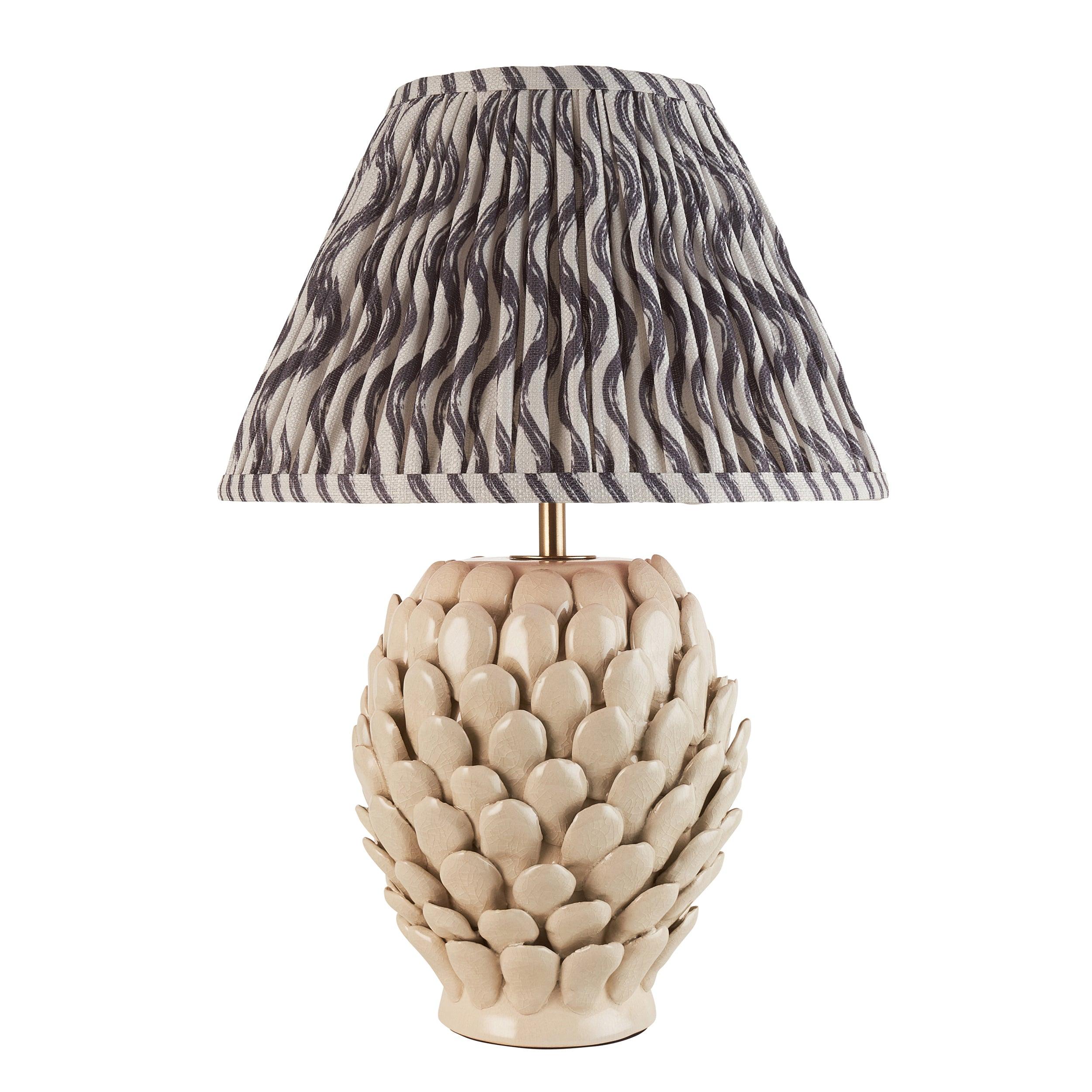 Layered Leaf Ceramic Table Lamp & Ripple 30cm Pearl Grey Shade