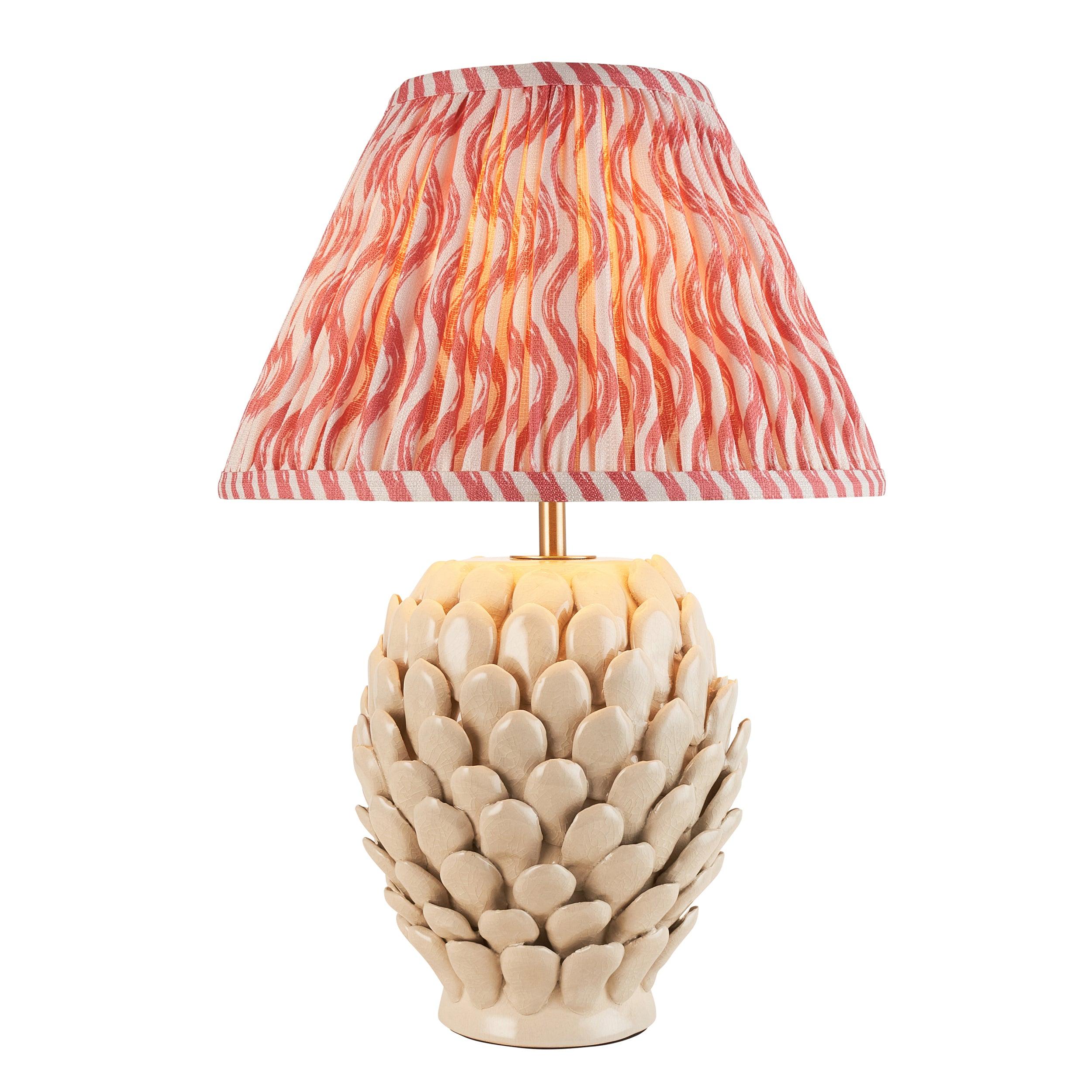 Layered Leaf Ceramic Table Lamp & Ripple 30cm Coral Pink Shade