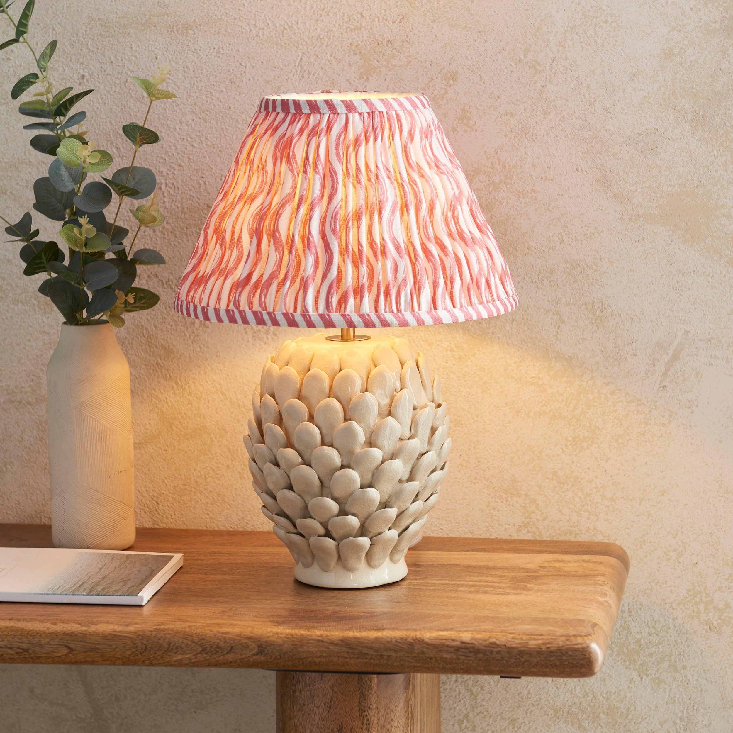 Layered Leaf Ceramic Table Lamp & Ripple 30cm Coral Pink Shade