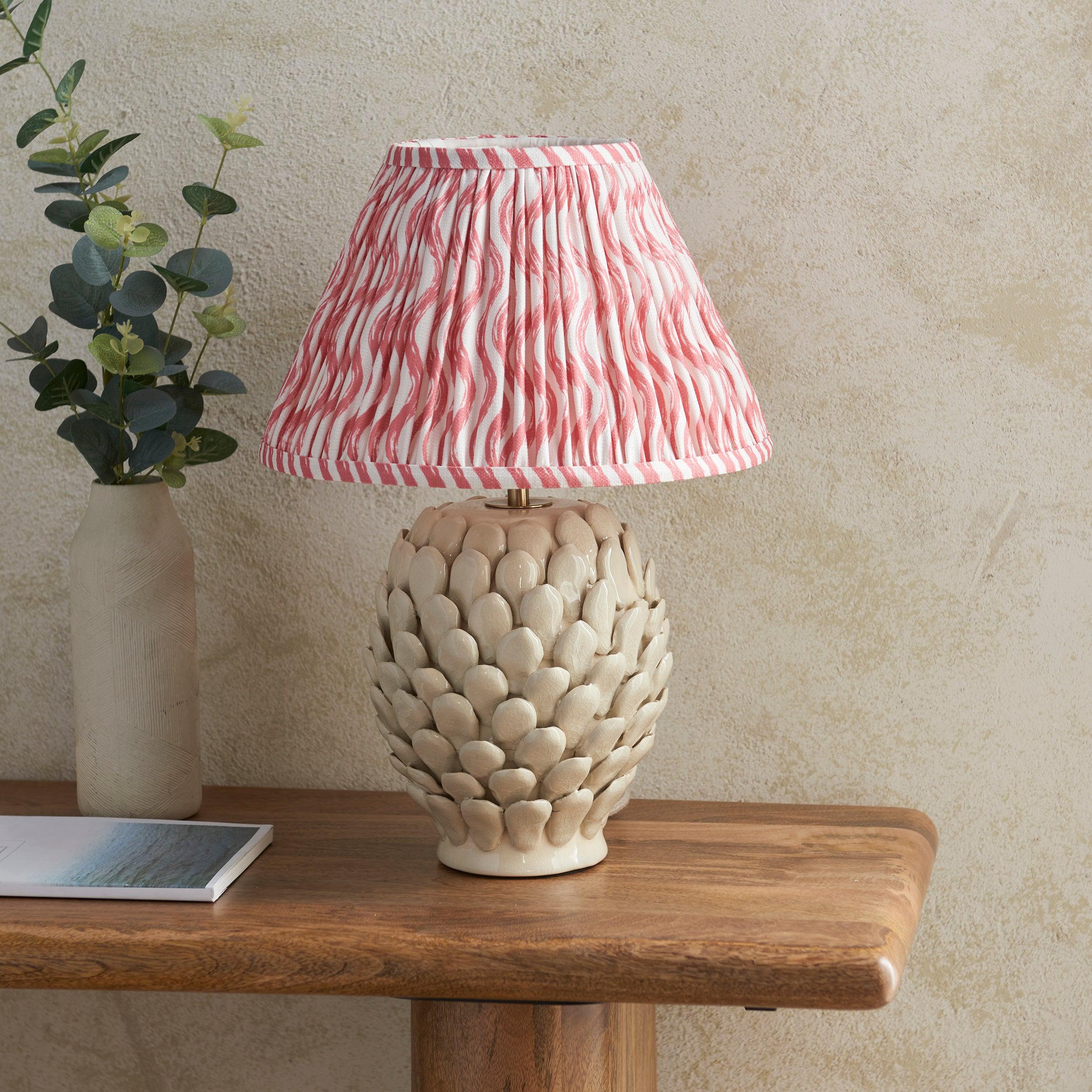 Layered Leaf Ceramic Table Lamp & Ripple 30cm Coral Pink Shade