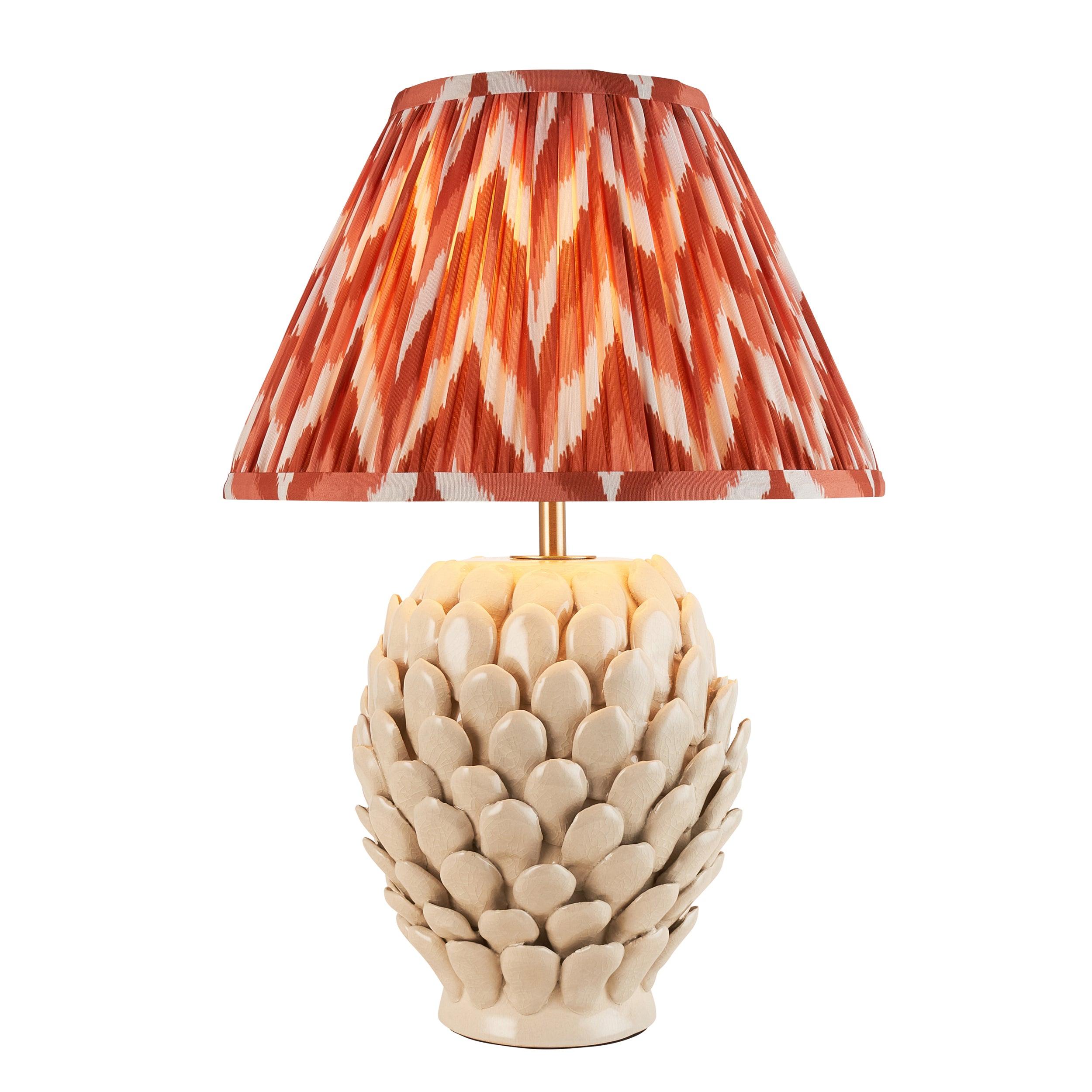 Layered Leaf Ceramic Table Lamp & Zigzag 30cm Apricot Orange Shade