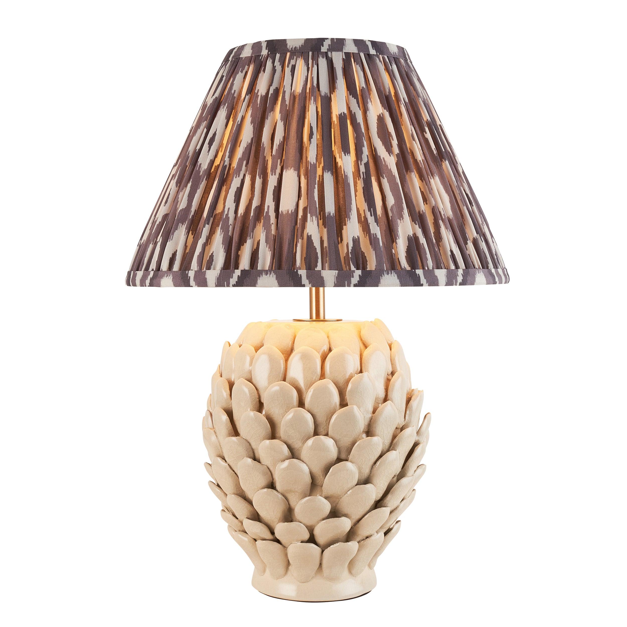 Layered Leaf Ceramic Table Lamp & Ikat 30cm Pearl Grey Shade