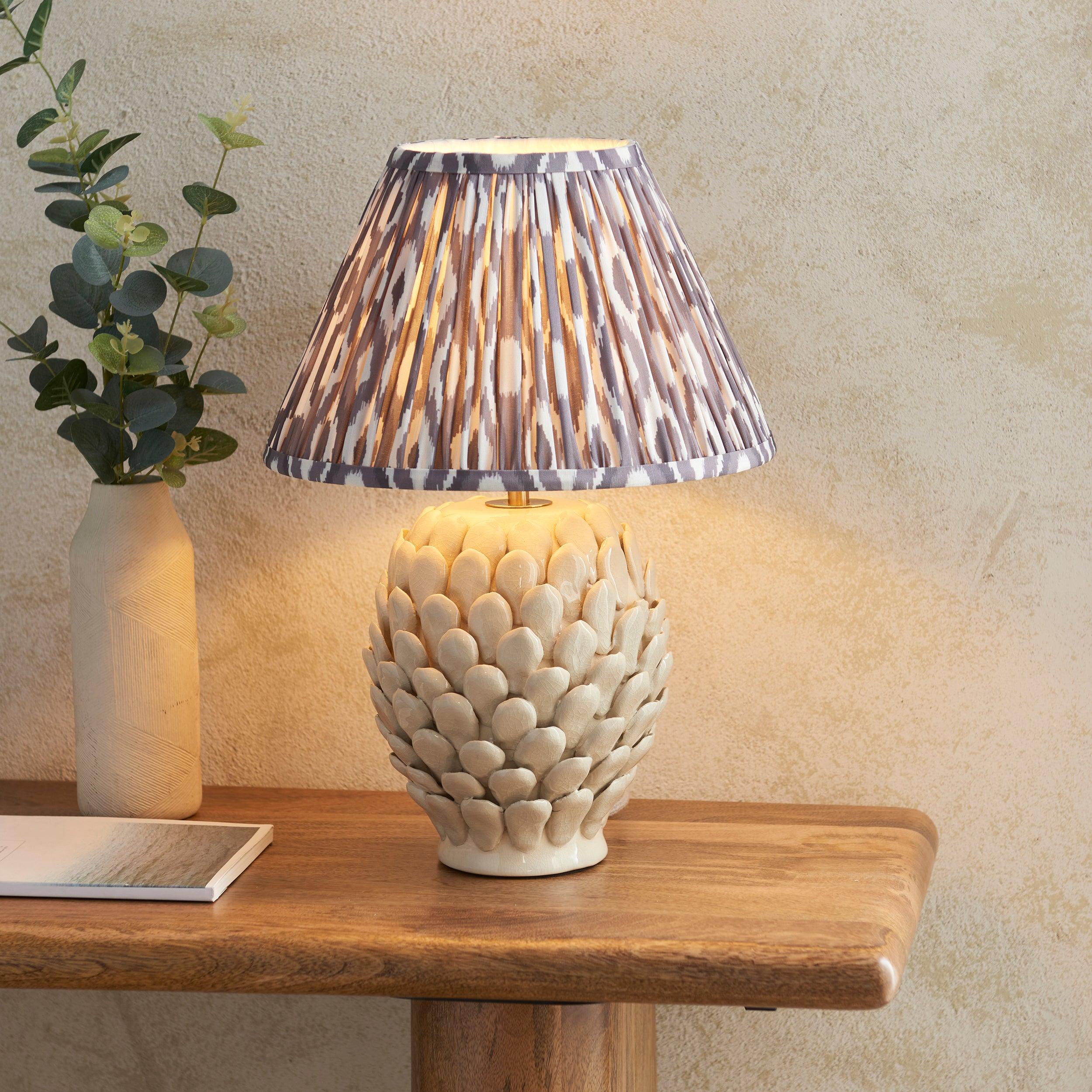 Layered Leaf Ceramic Table Lamp & Ikat 30cm Pearl Grey Shade