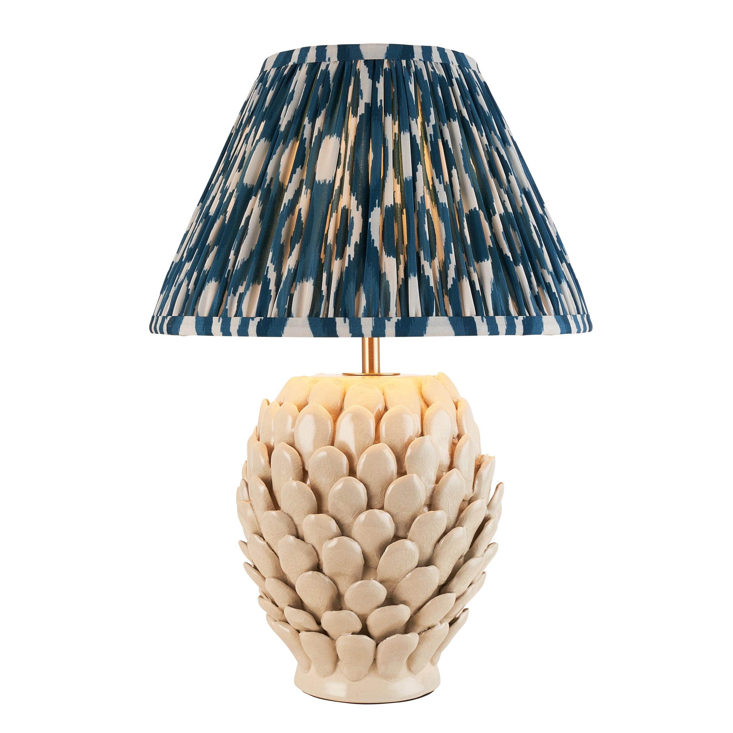 Layered Leaf Ceramic Table Lamp & Ikat 30cm Marlin Blue Shade