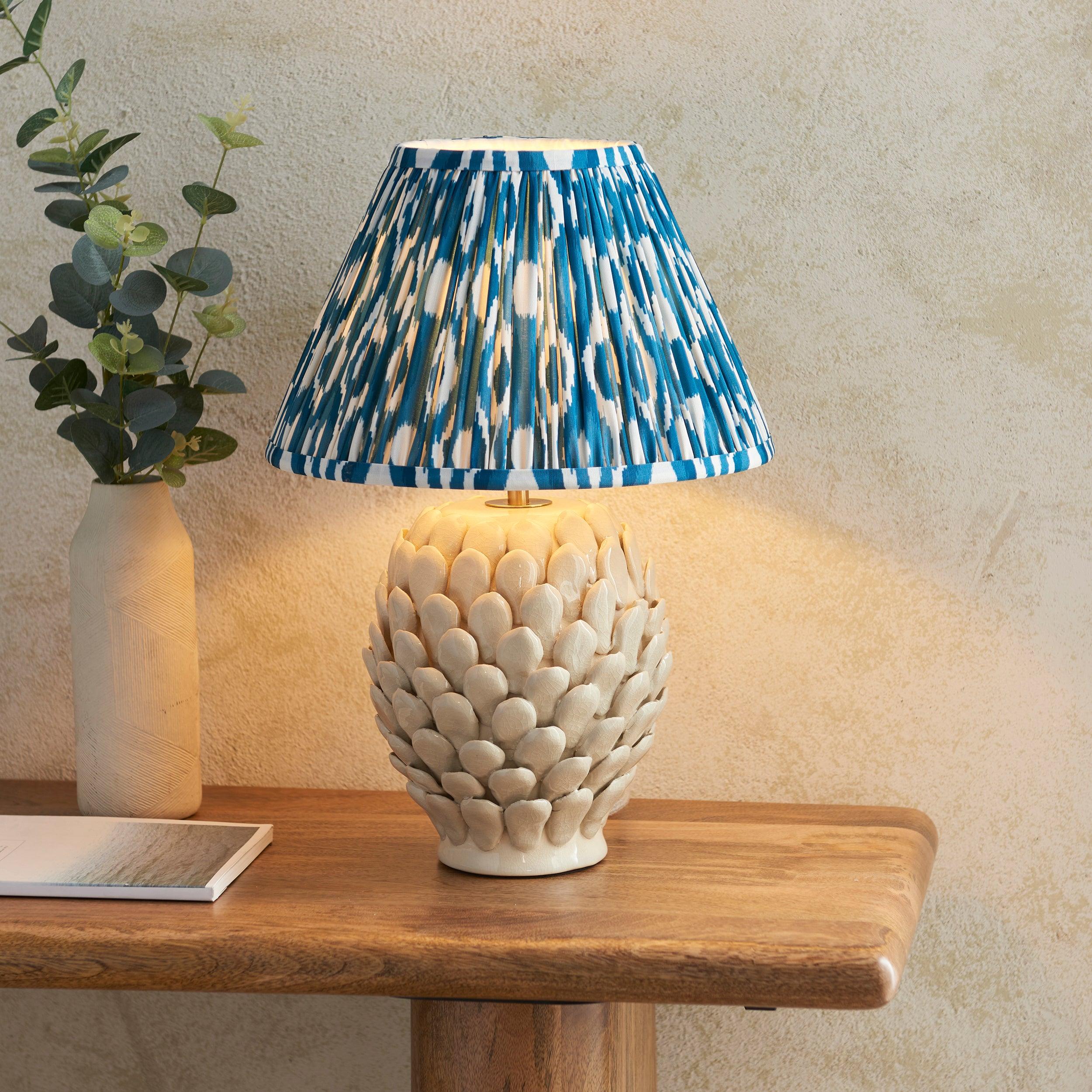 Layered Leaf Ceramic Table Lamp & Ikat 30cm Marlin Blue Shade