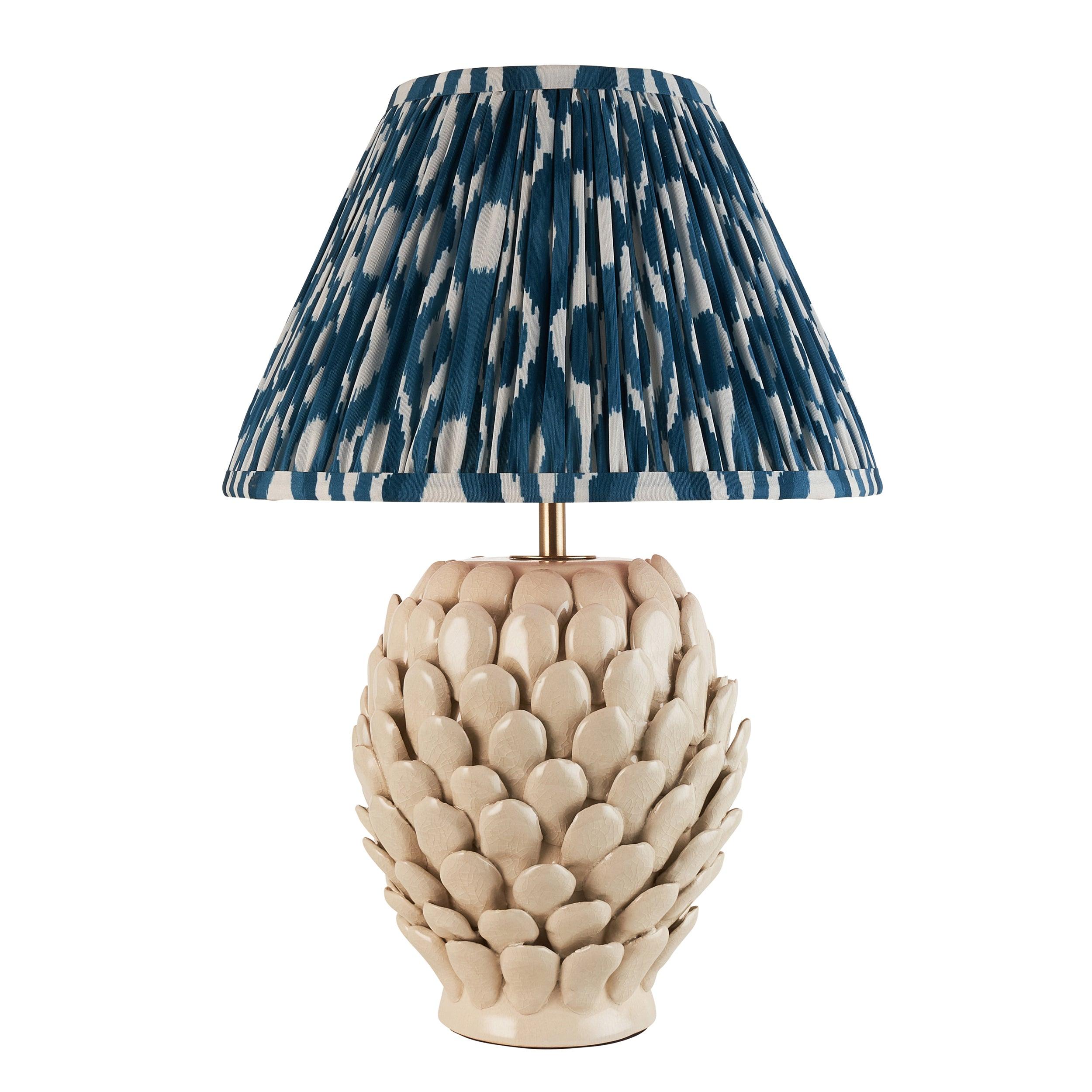 Layered Leaf Ceramic Table Lamp & Ikat 30cm Marlin Blue Shade