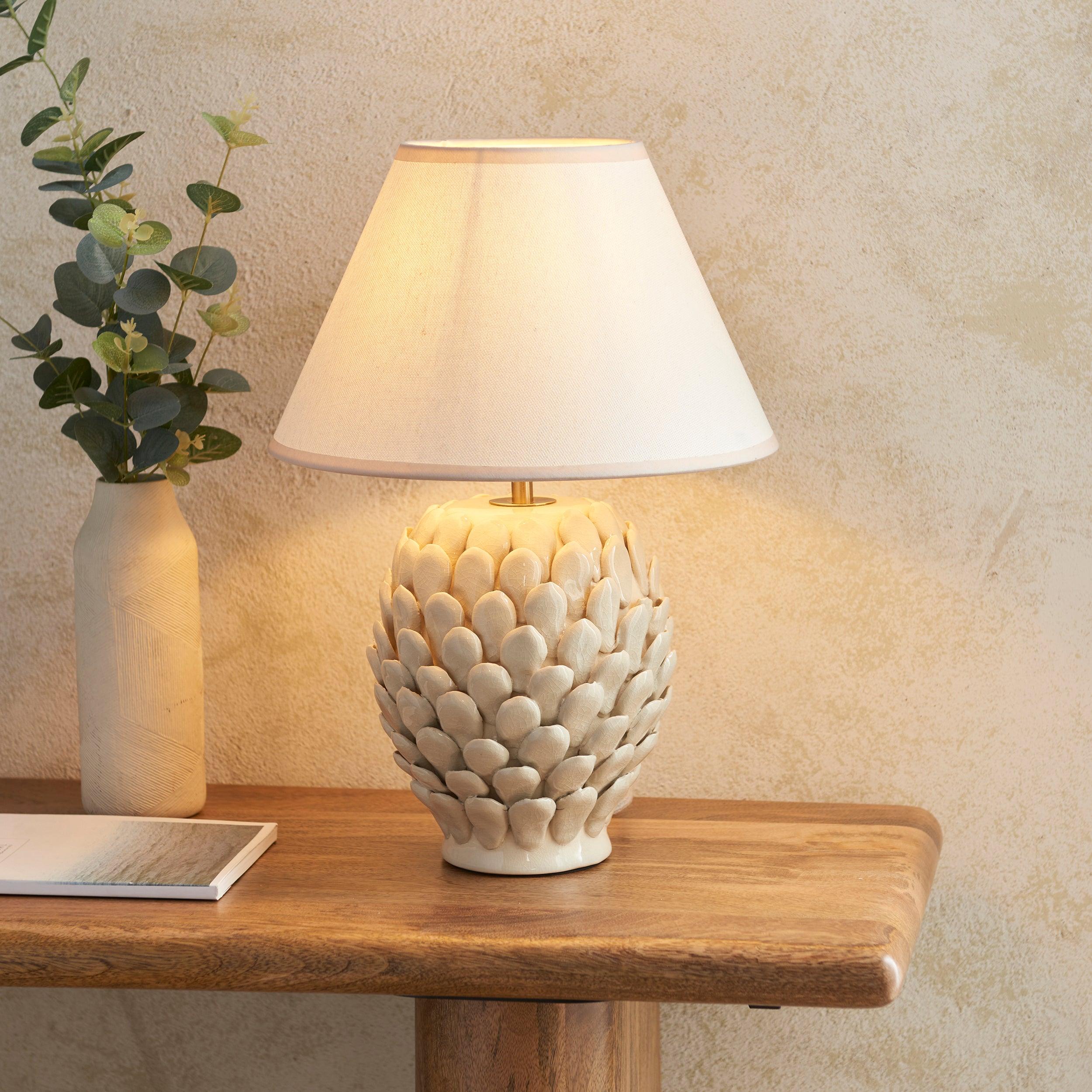 Layered Leaf Ceramic Table Lamp & Ivy 30cm Vintage White Shade