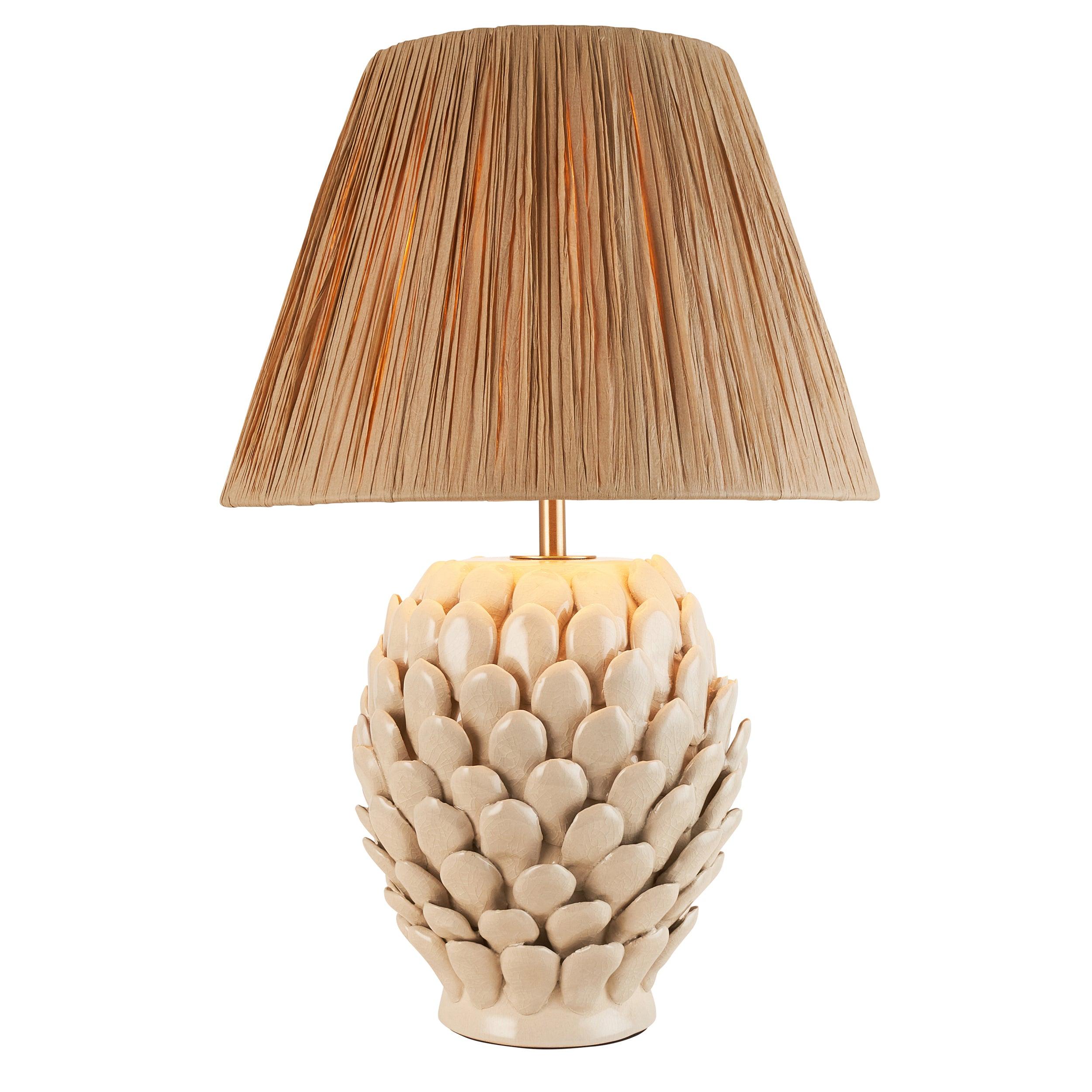 Layered Leaf White Ceramic Table Lamp 30cm Natural Raffia Shade