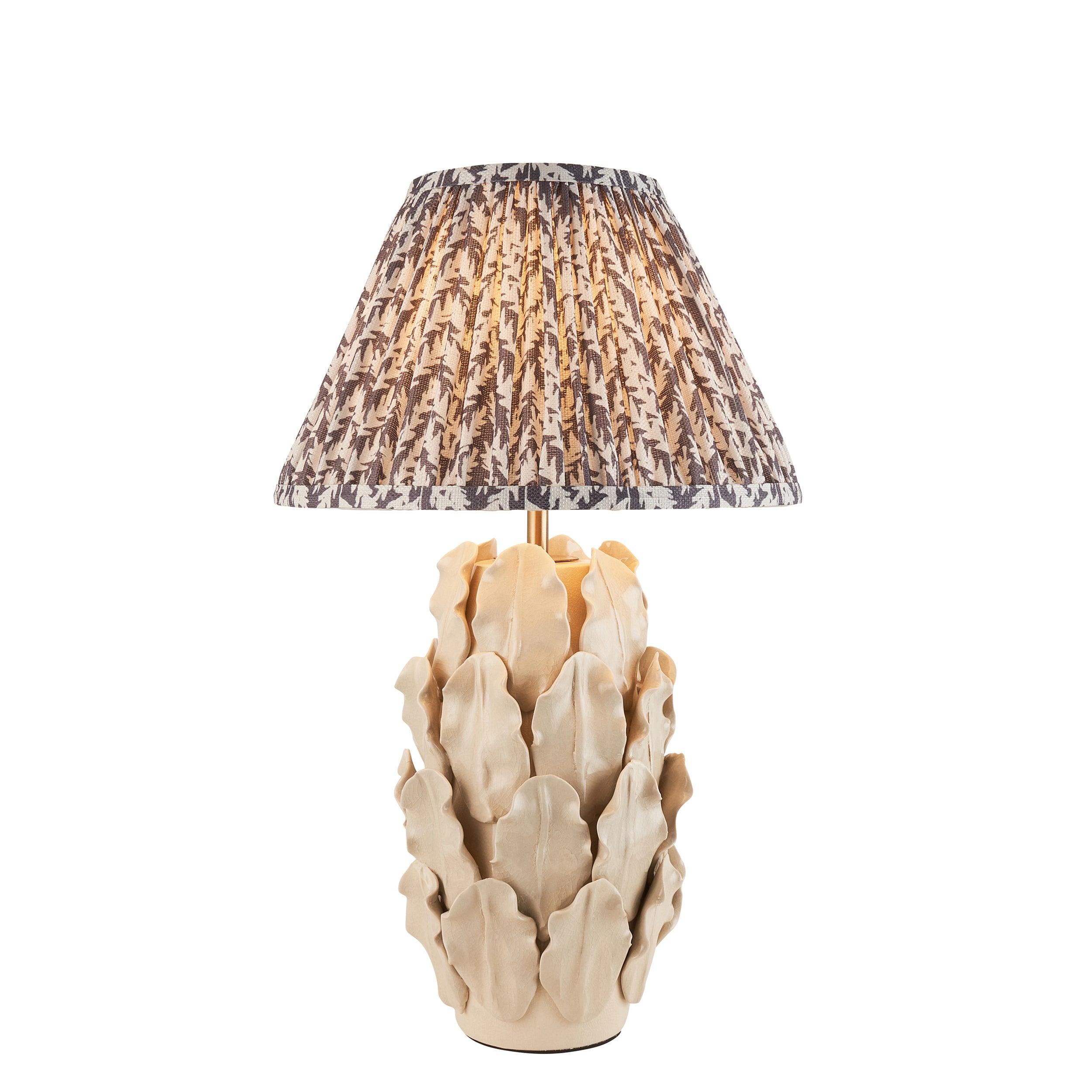 Layered Leaf Ivory Ceramic Table Lamp & Leaf 30cm Pearl Grey Shade