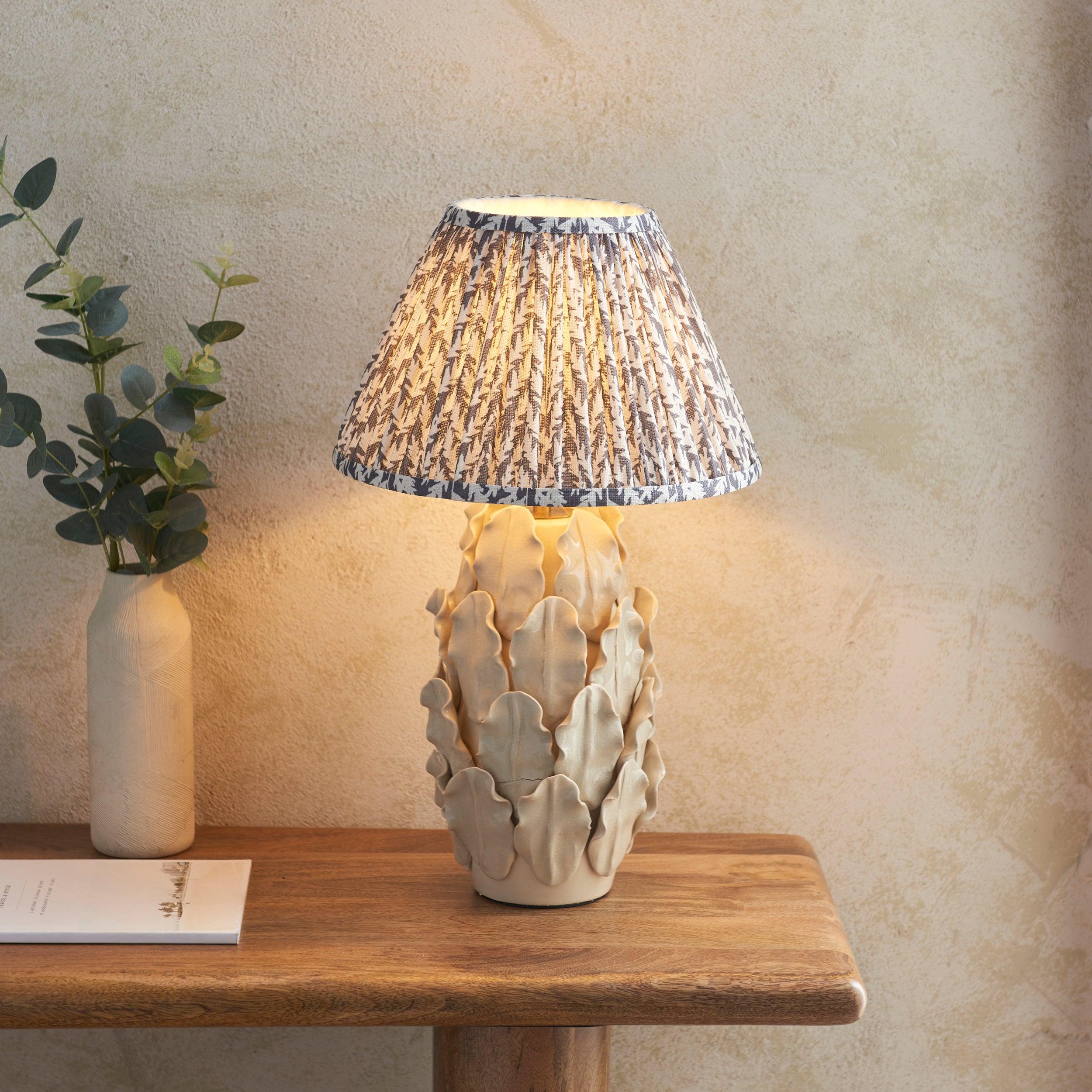 Layered Leaf Ivory Ceramic Table Lamp & Leaf 30cm Pearl Grey Shade