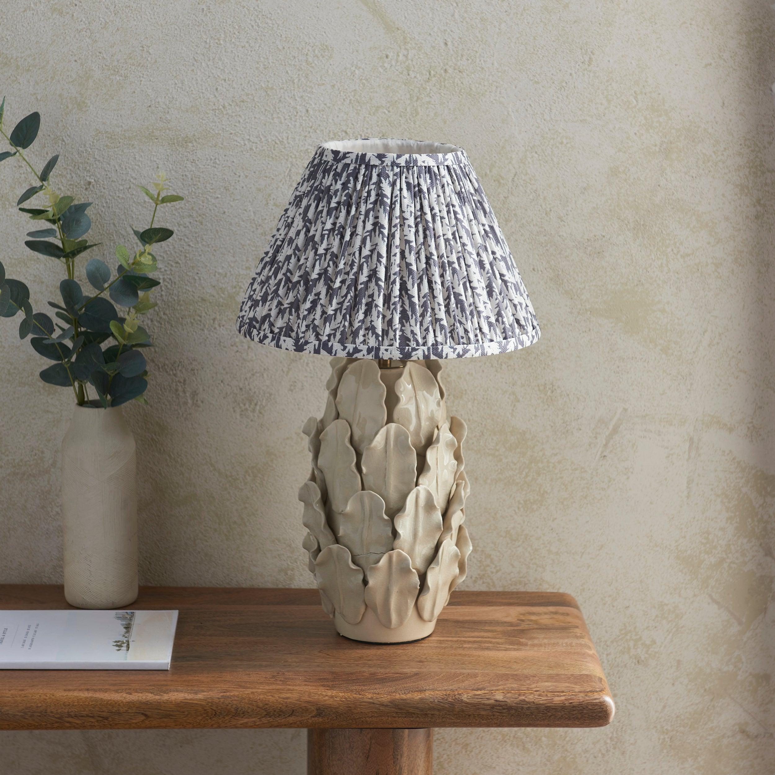 Layered Leaf Ivory Ceramic Table Lamp & Leaf 30cm Pearl Grey Shade