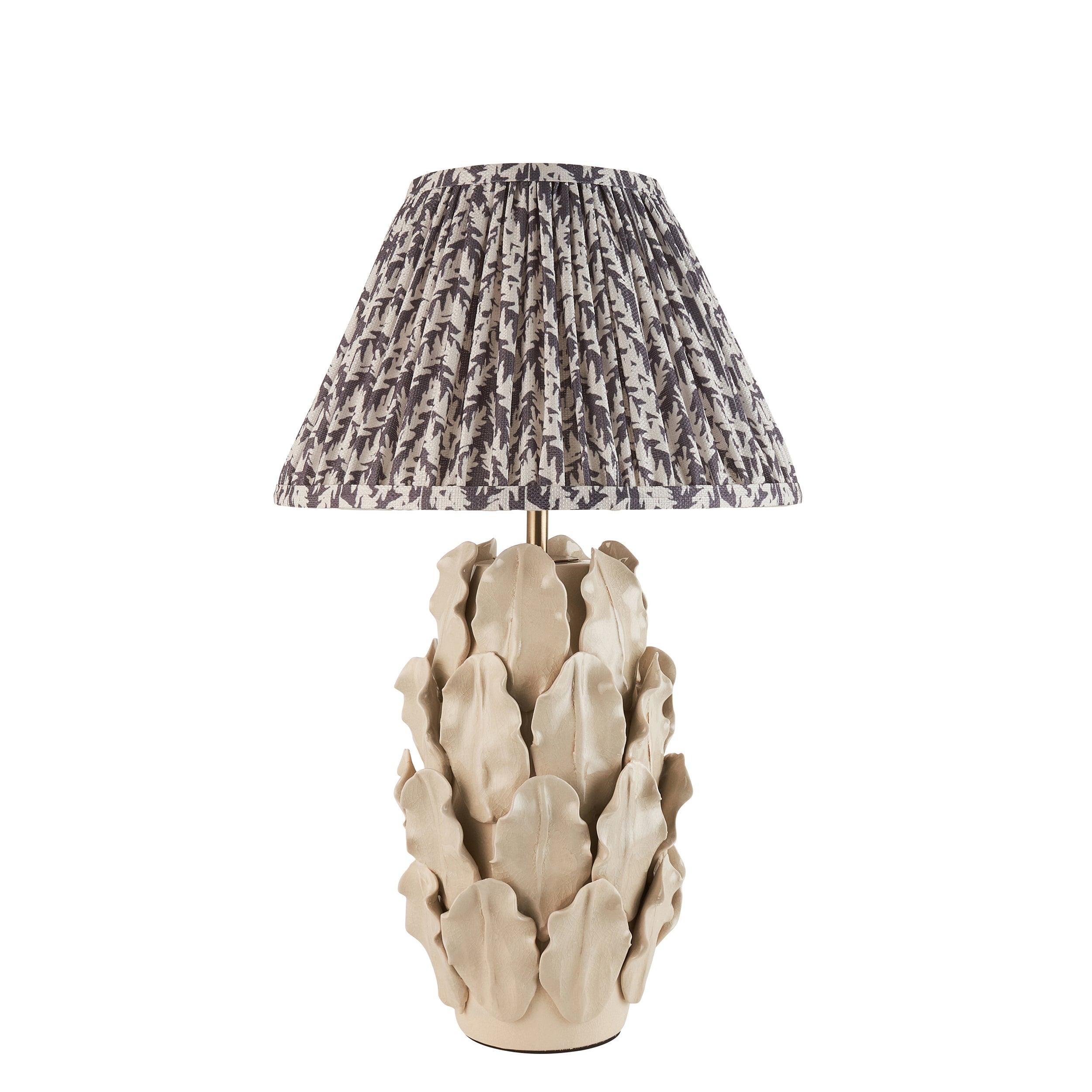Layered Leaf Ivory Ceramic Table Lamp & Leaf 30cm Pearl Grey Shade