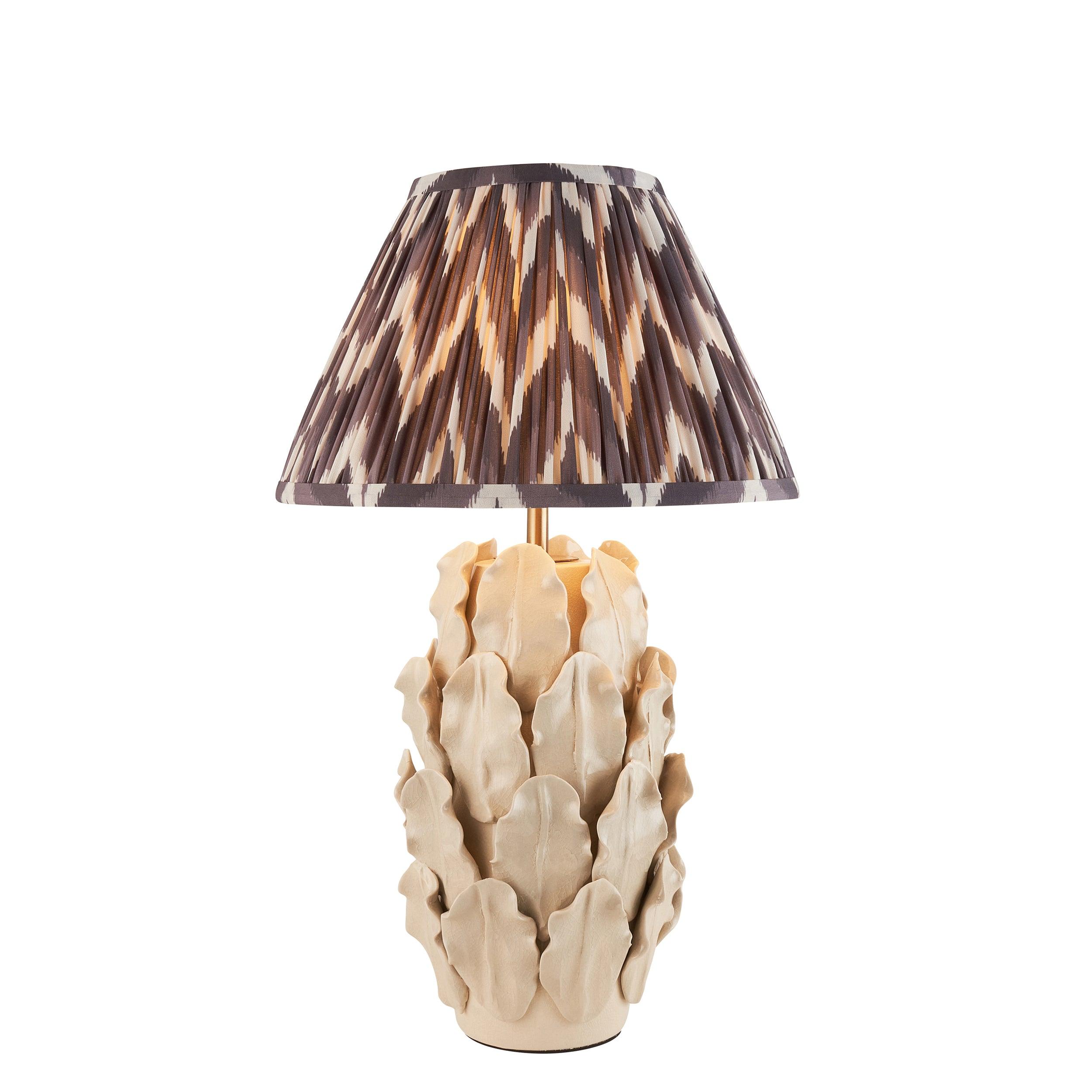 Layered Leaf Ivory Ceramic Table Lamp & Zigzag 30cm Pearl Grey Shade
