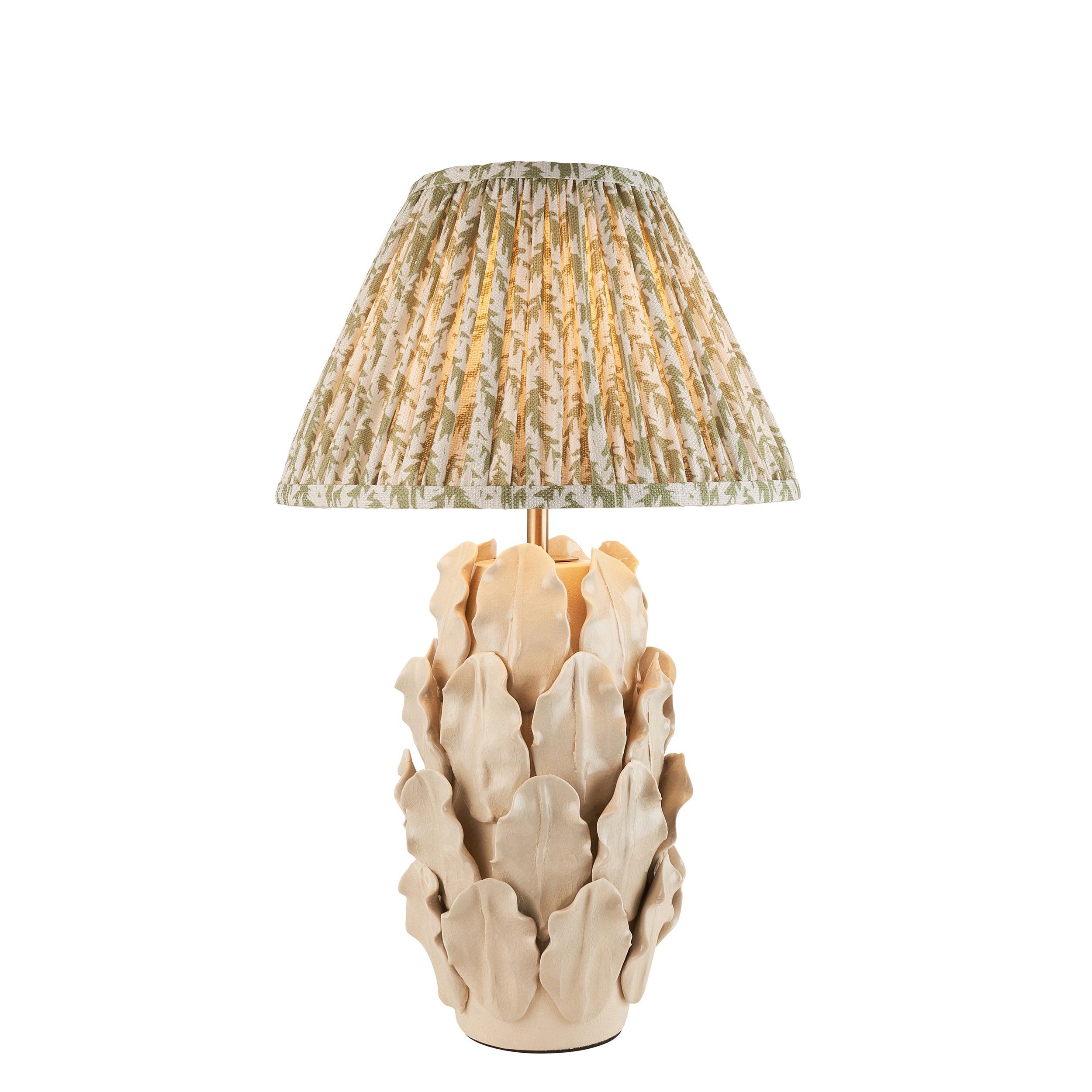 Layered Leaf Ivory Ceramic Table Lamp & Leaf 30cm Herb Garden Green Shade