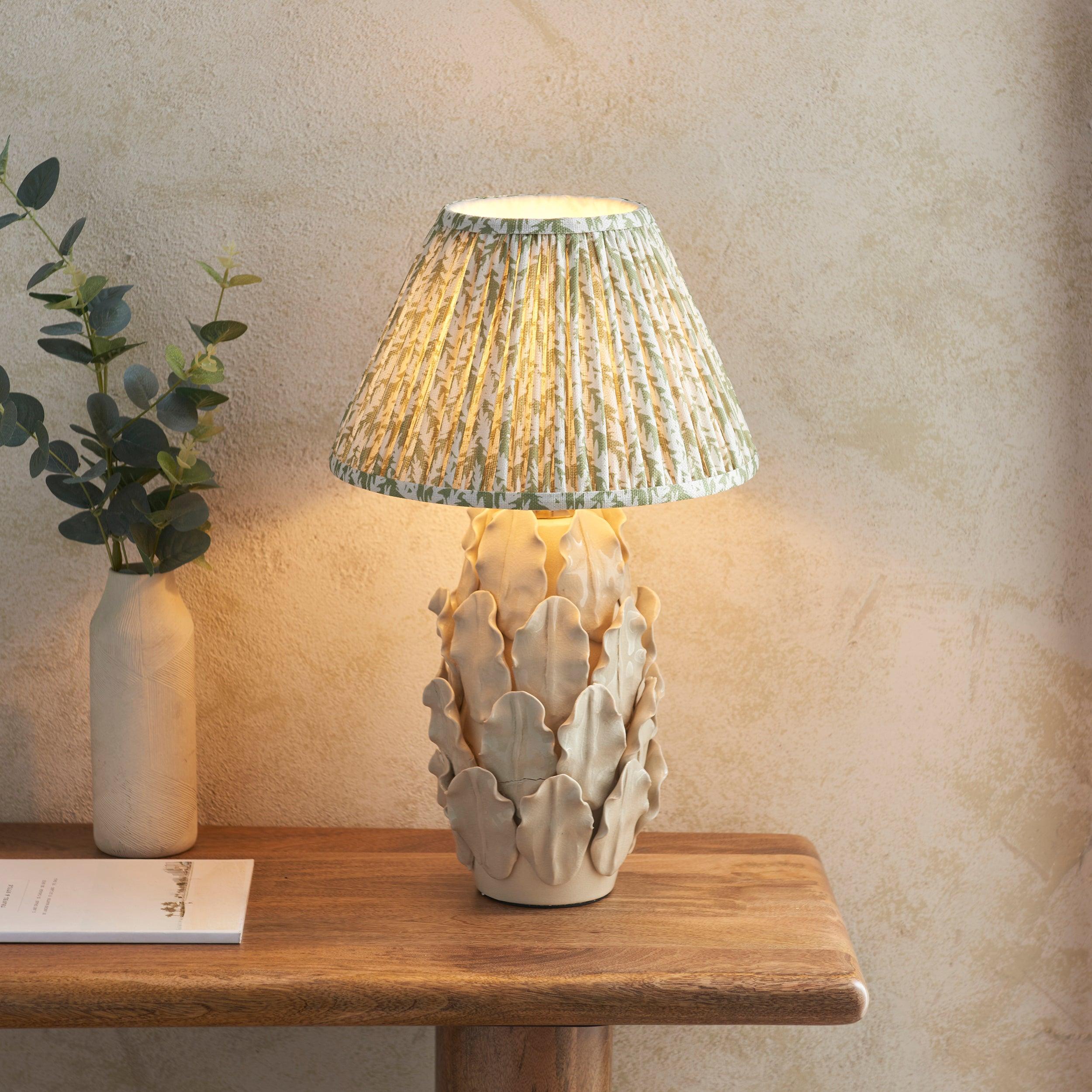 Layered Leaf Ivory Ceramic Table Lamp & Leaf 30cm Herb Garden Green Shade