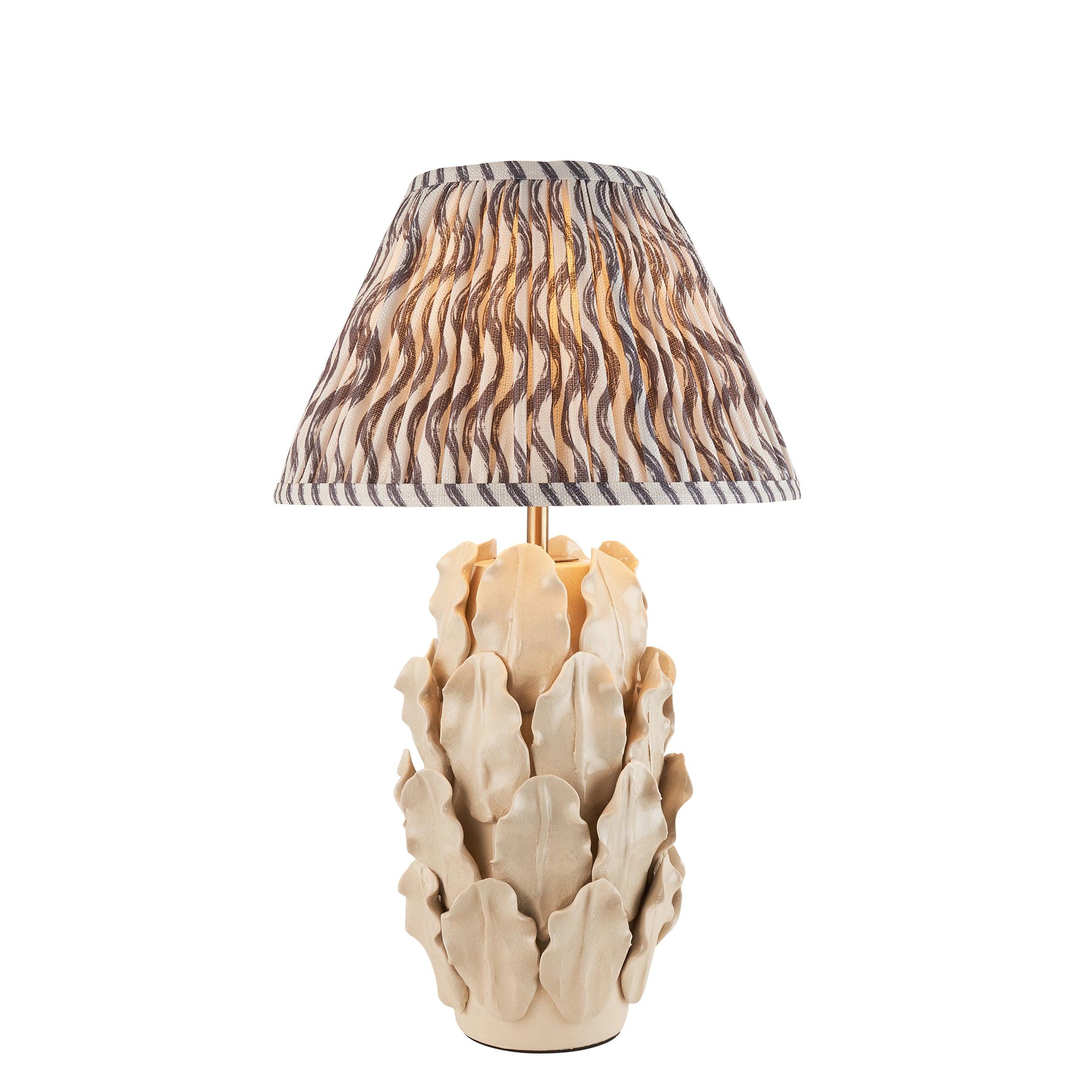 Layered Leaf Ivory Ceramic Table Lamp & Ripple 30cm Pearl Grey Shade