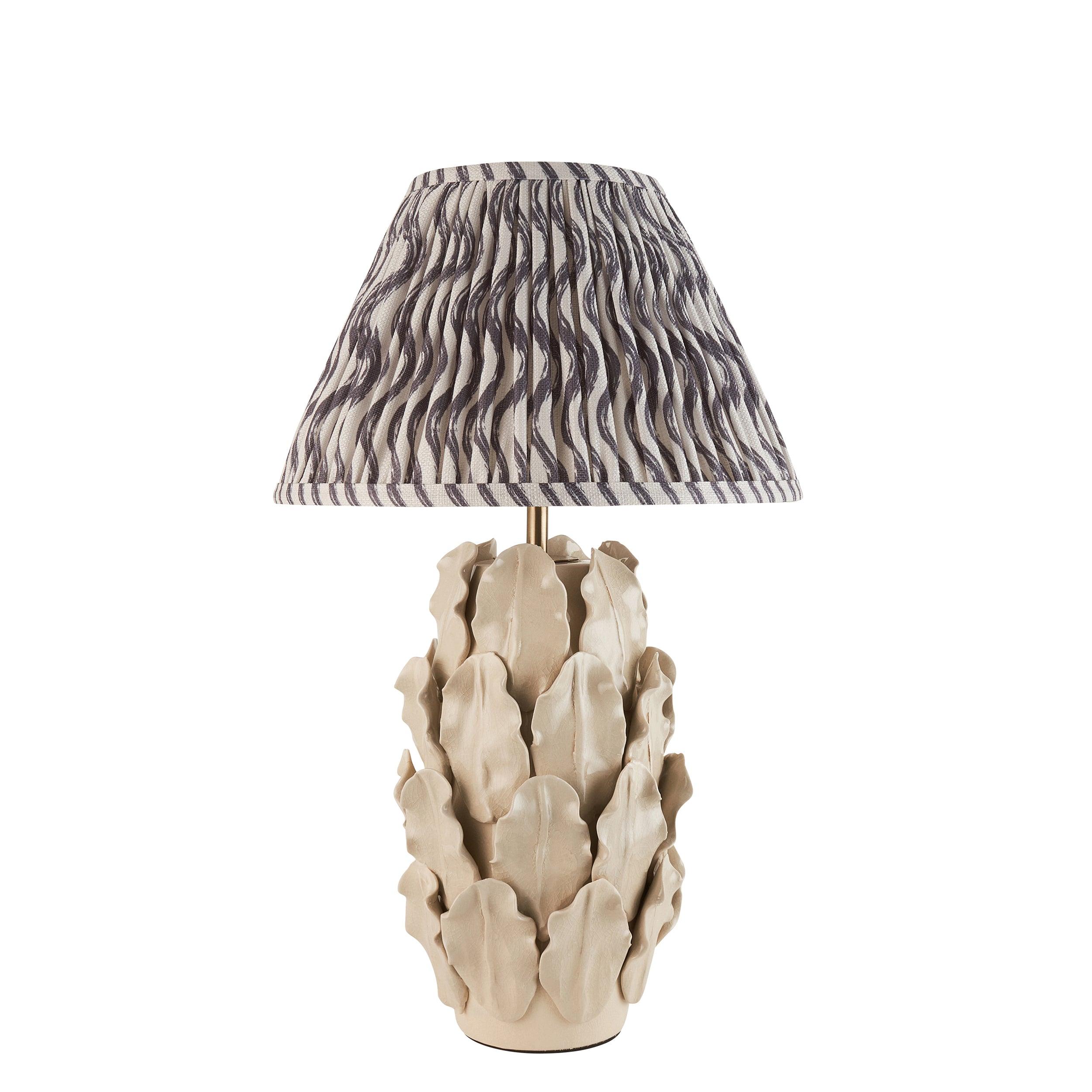 Layered Leaf Ivory Ceramic Table Lamp & Ripple 30cm Pearl Grey Shade