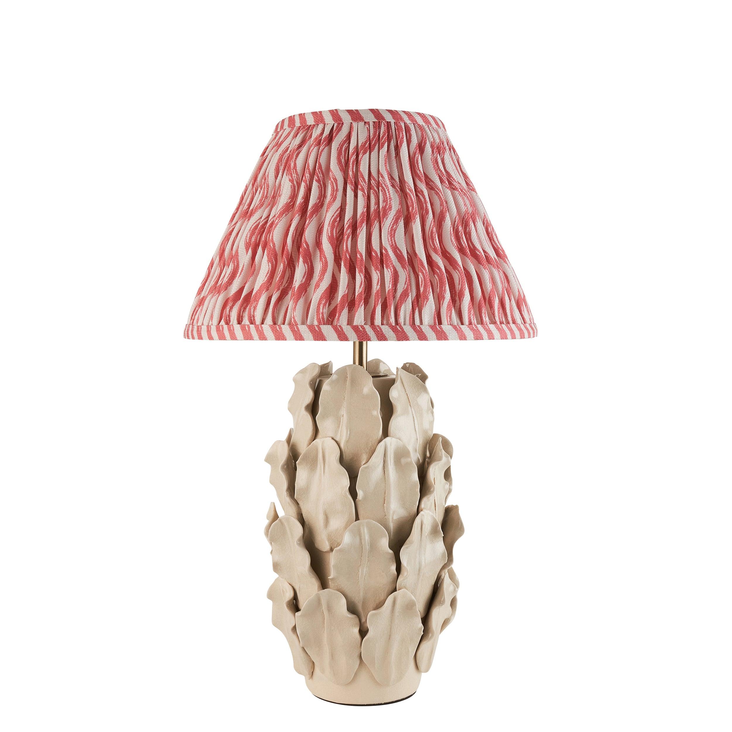 Layered Leaf Ivory Ceramic Table Lamp & Ripple 30cm Coral Pink Shade